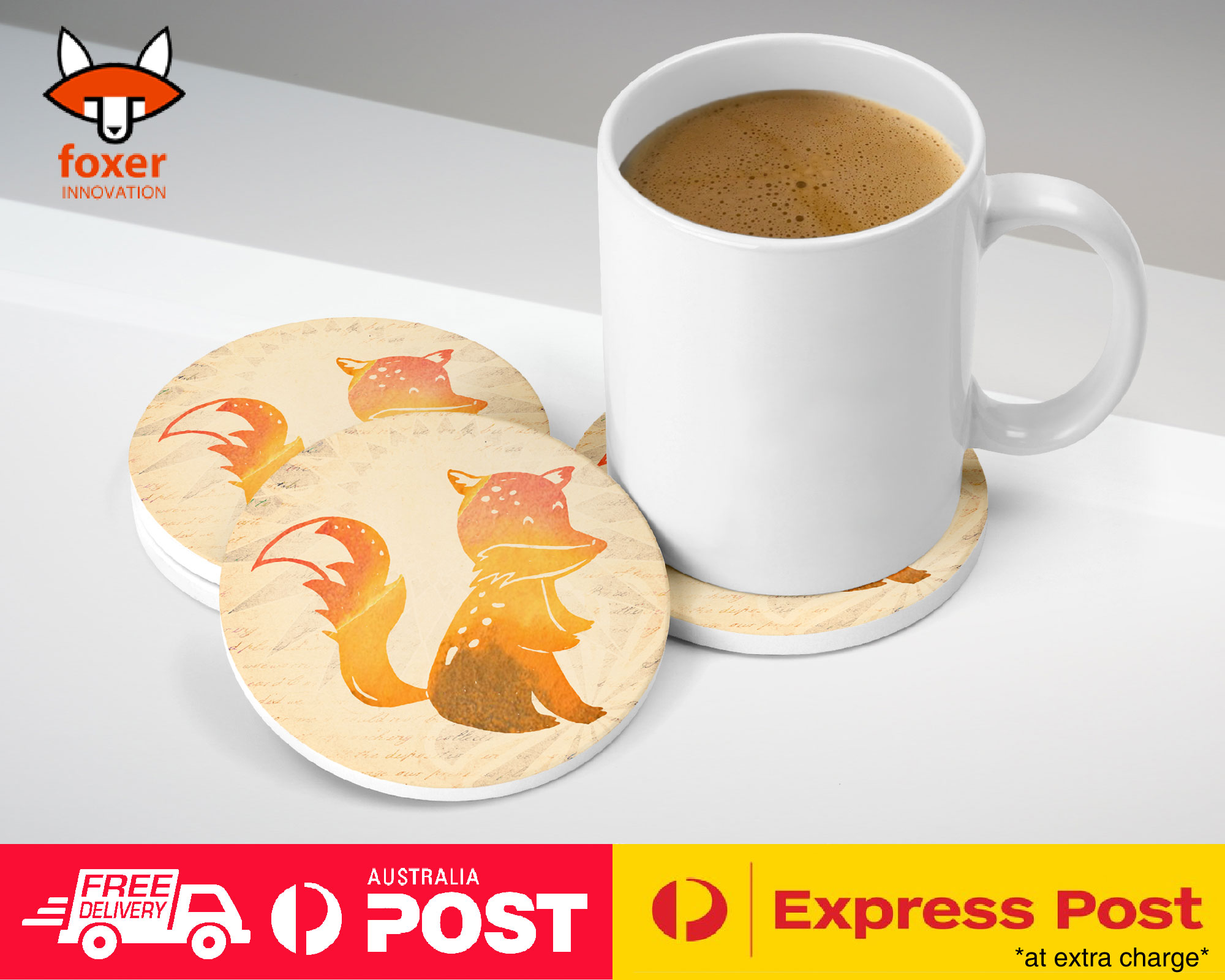 COASTER COFFEE DRINKING MAT|YELLOW FOX WATERCOLOR ART