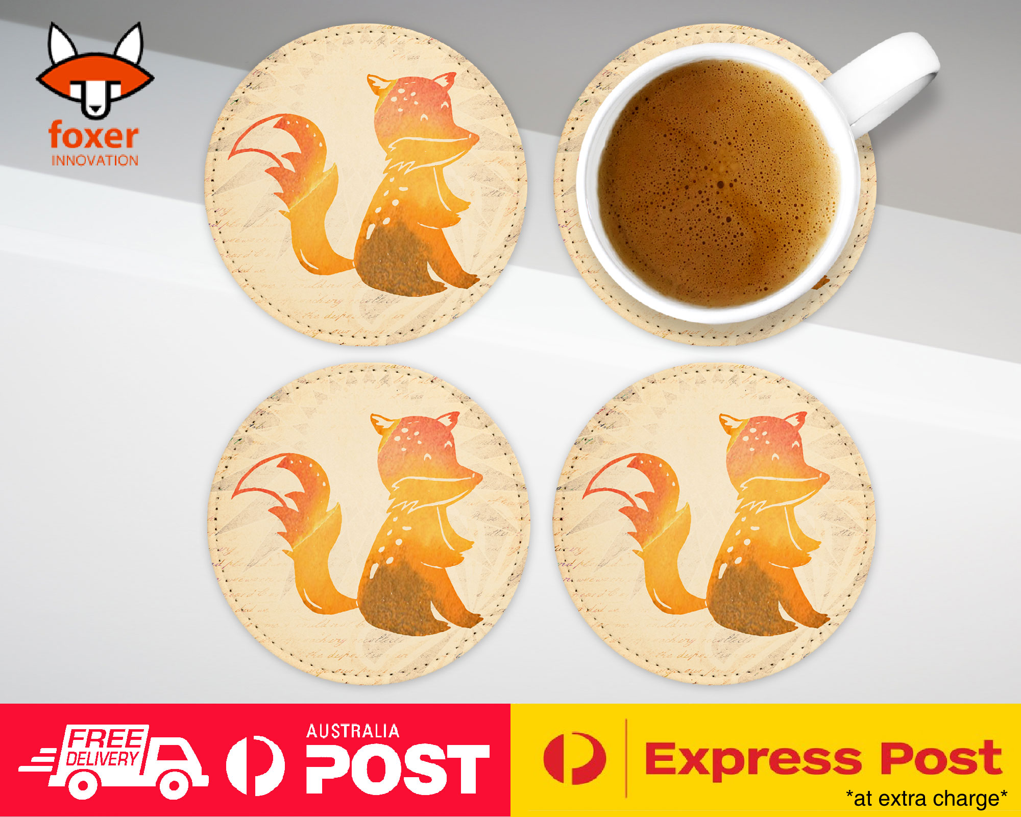 COASTER COFFEE DRINKING MAT|YELLOW FOX WATERCOLOR ART