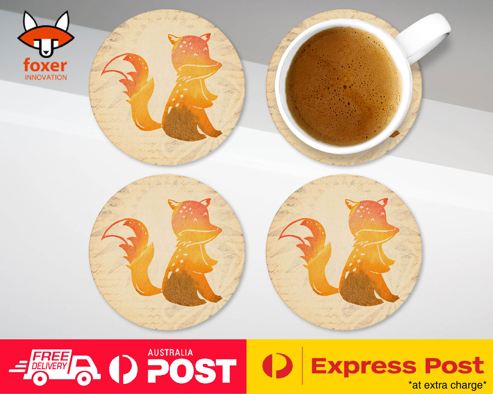 COASTER COFFEE DRINKING MAT|YELLOW FOX WATERCOLOR ART