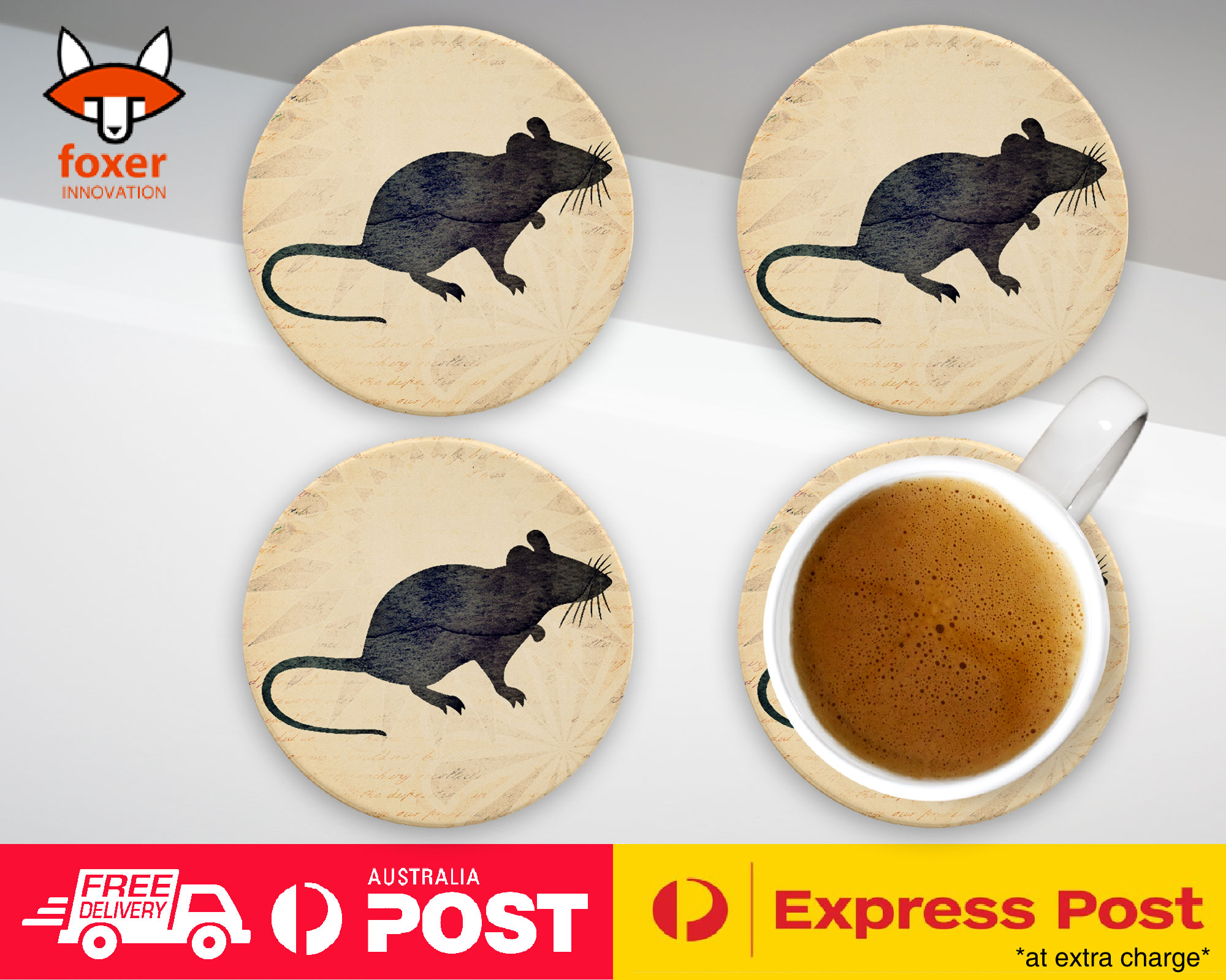 COASTER COFFEE DRINKING MAT|MOUSE WATERCOLOR ART