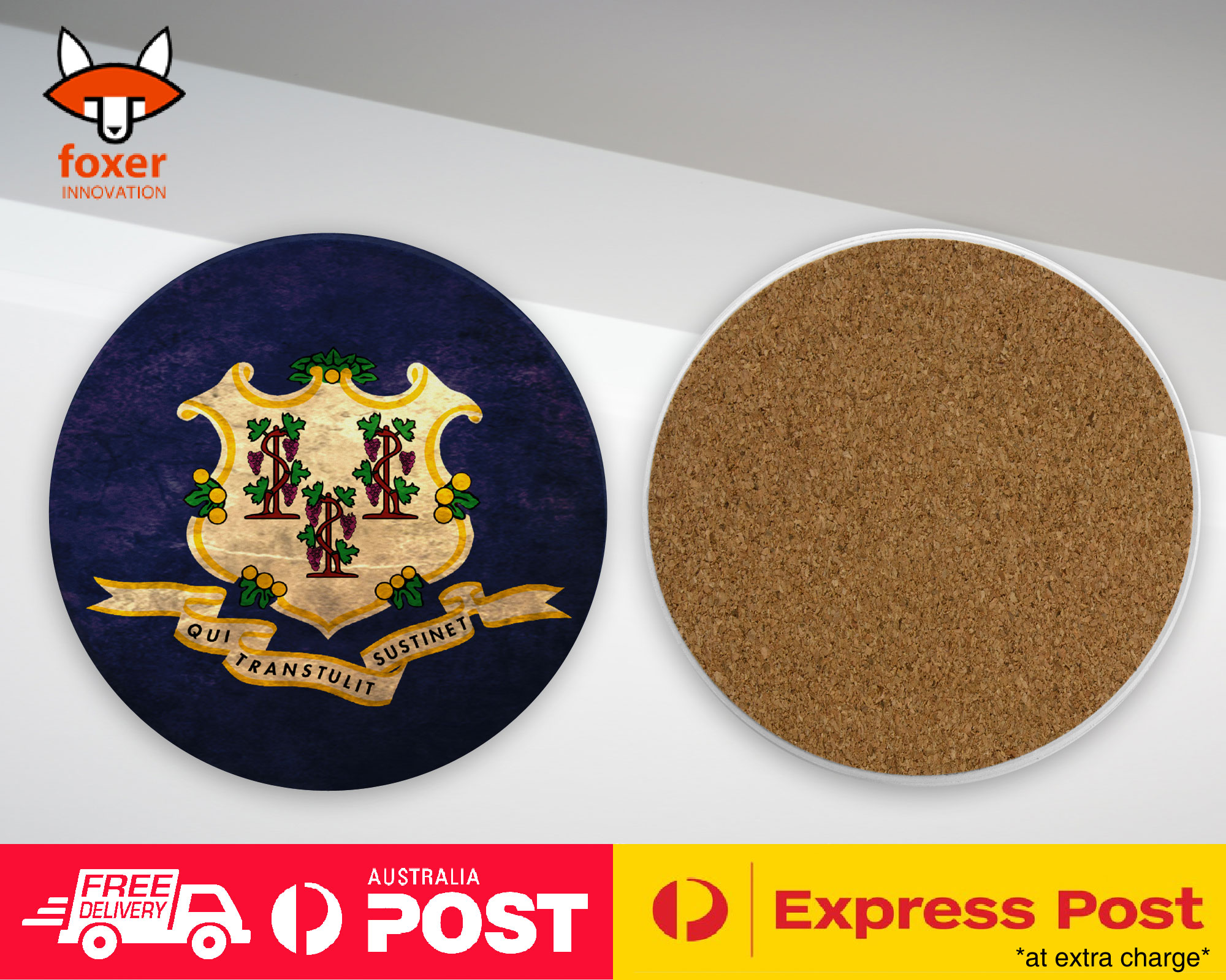 COASTER COFFEE DRINKING MAT|CONNECTICUT US AMERICAN FLAG