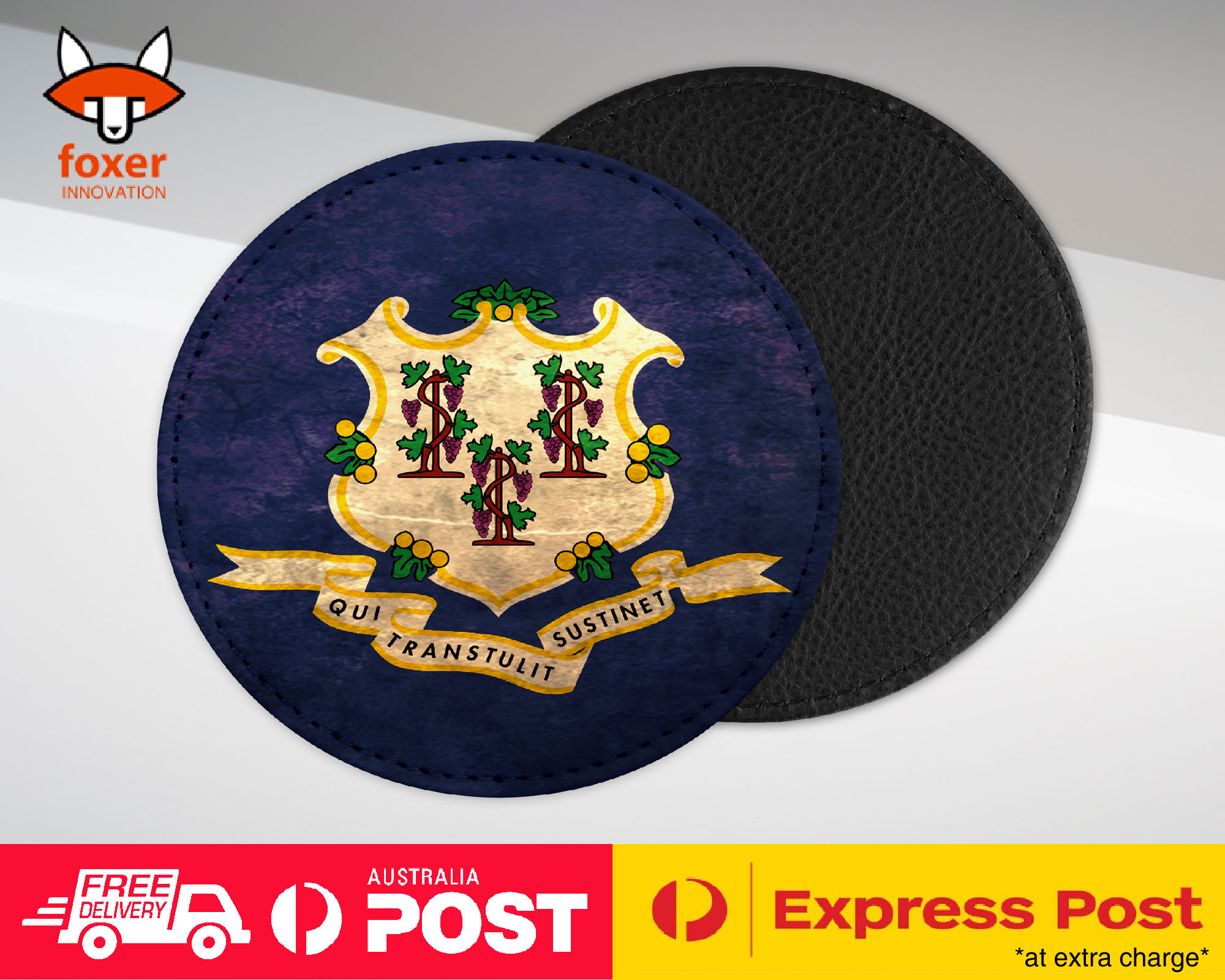 COASTER COFFEE DRINKING MAT|CONNECTICUT US AMERICAN FLAG
