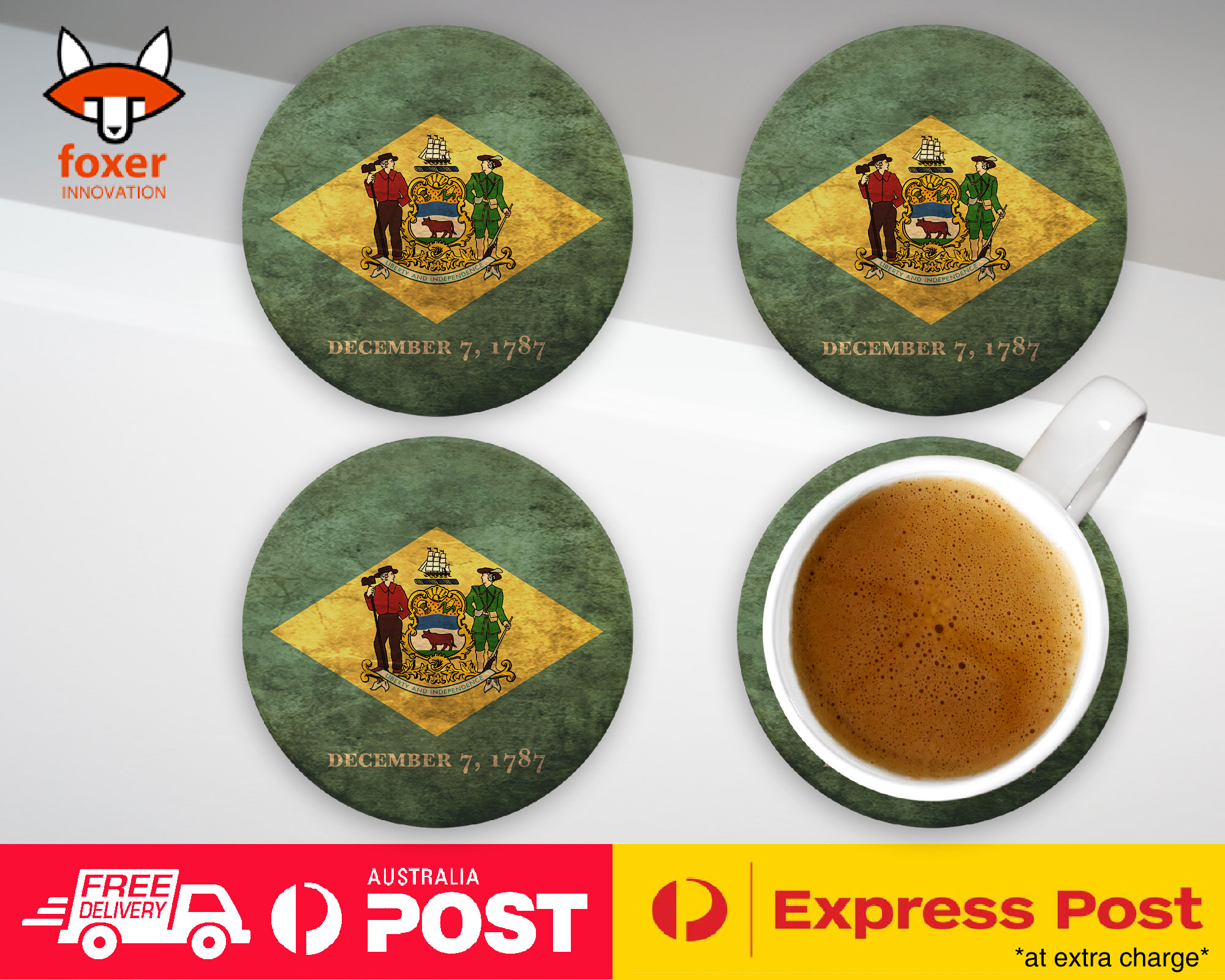 COASTER COFFEE DRINKING MAT|DELAWARE US AMERICAN STATE FLAG