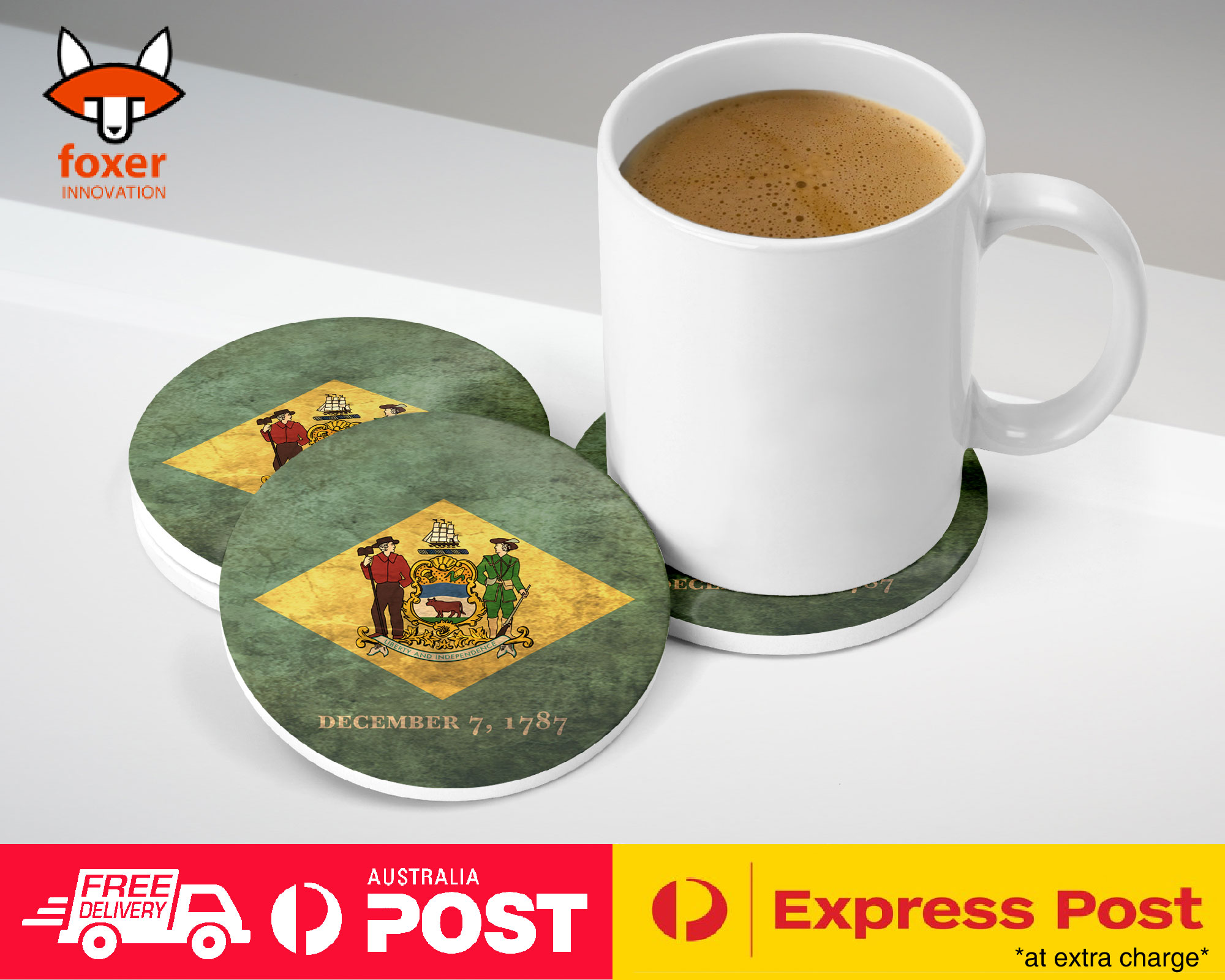 COASTER COFFEE DRINKING MAT|DELAWARE US AMERICAN STATE FLAG