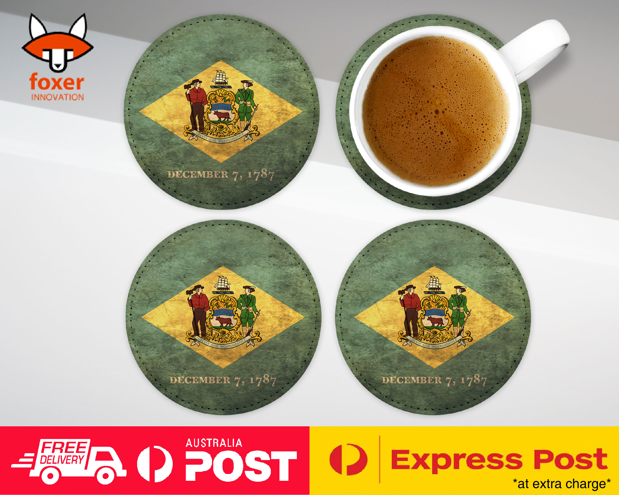 COASTER COFFEE DRINKING MAT|DELAWARE US AMERICAN STATE FLAG