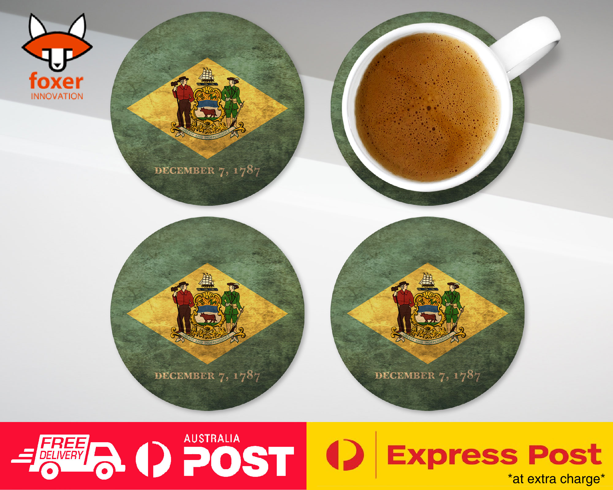 COASTER COFFEE DRINKING MAT|DELAWARE US AMERICAN STATE FLAG