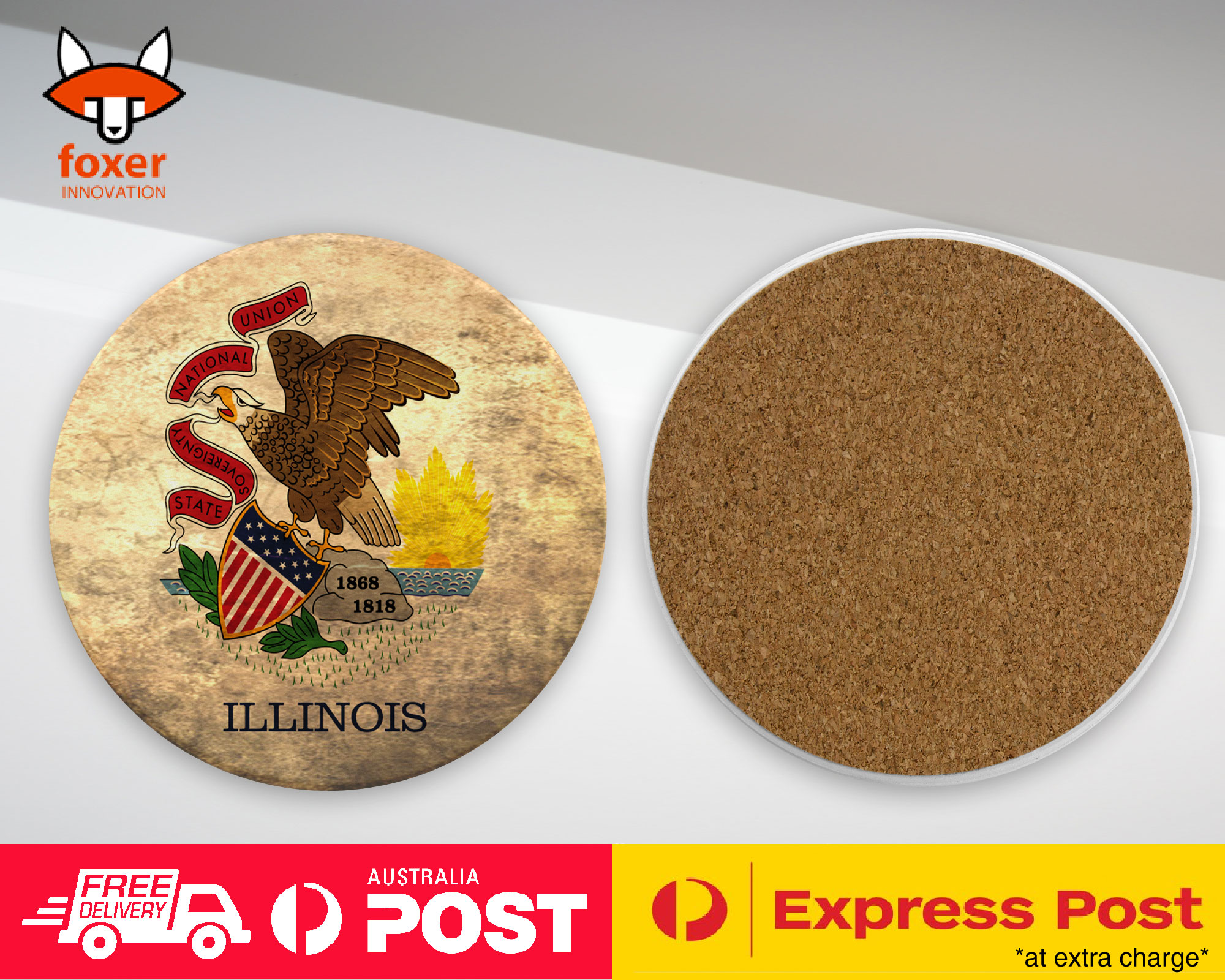 COASTER COFFEE DRINKING MAT|ILLINOIS US AMERICAN STATE FLAG