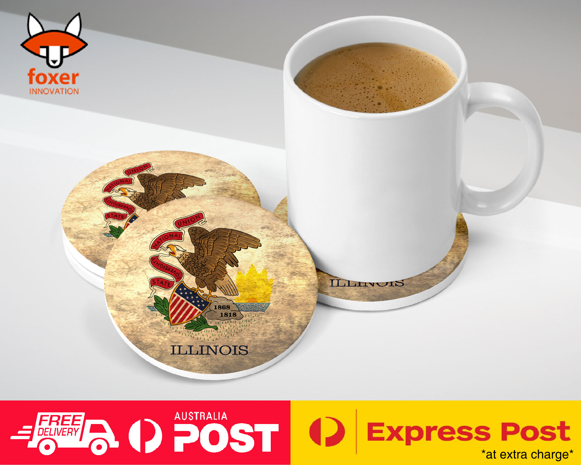COASTER COFFEE DRINKING MAT|ILLINOIS US AMERICAN STATE FLAG