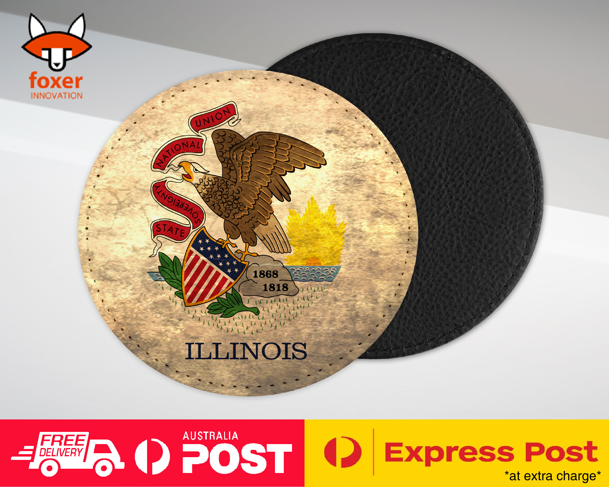 COASTER COFFEE DRINKING MAT|ILLINOIS US AMERICAN STATE FLAG