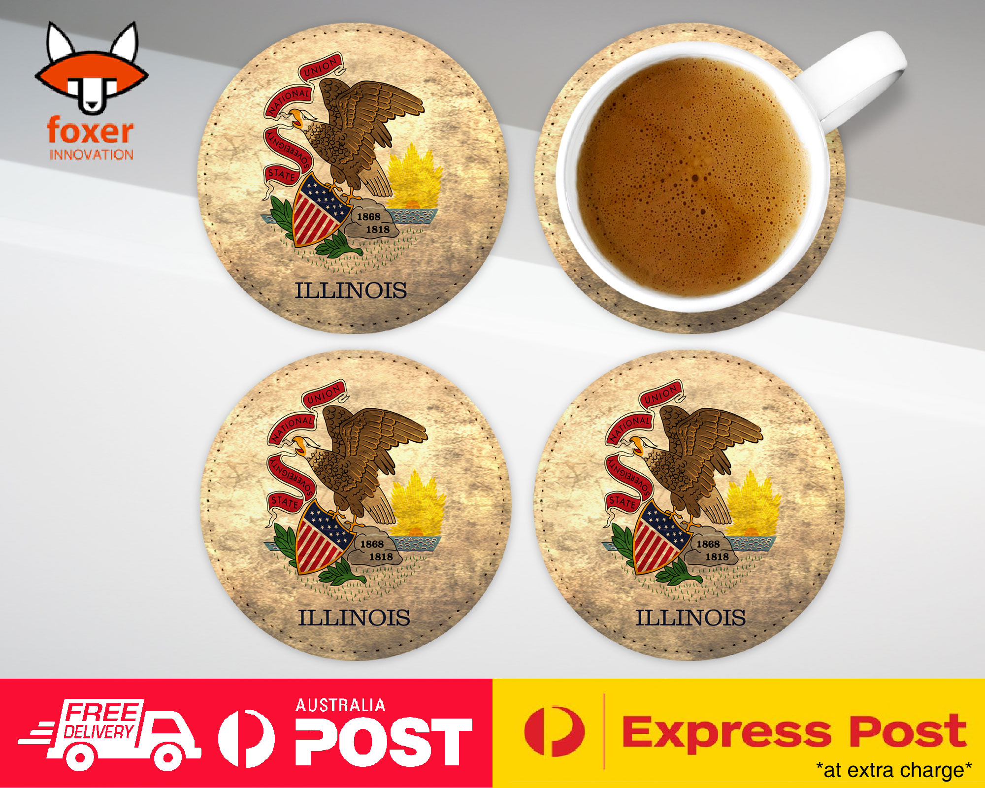 COASTER COFFEE DRINKING MAT|ILLINOIS US AMERICAN STATE FLAG