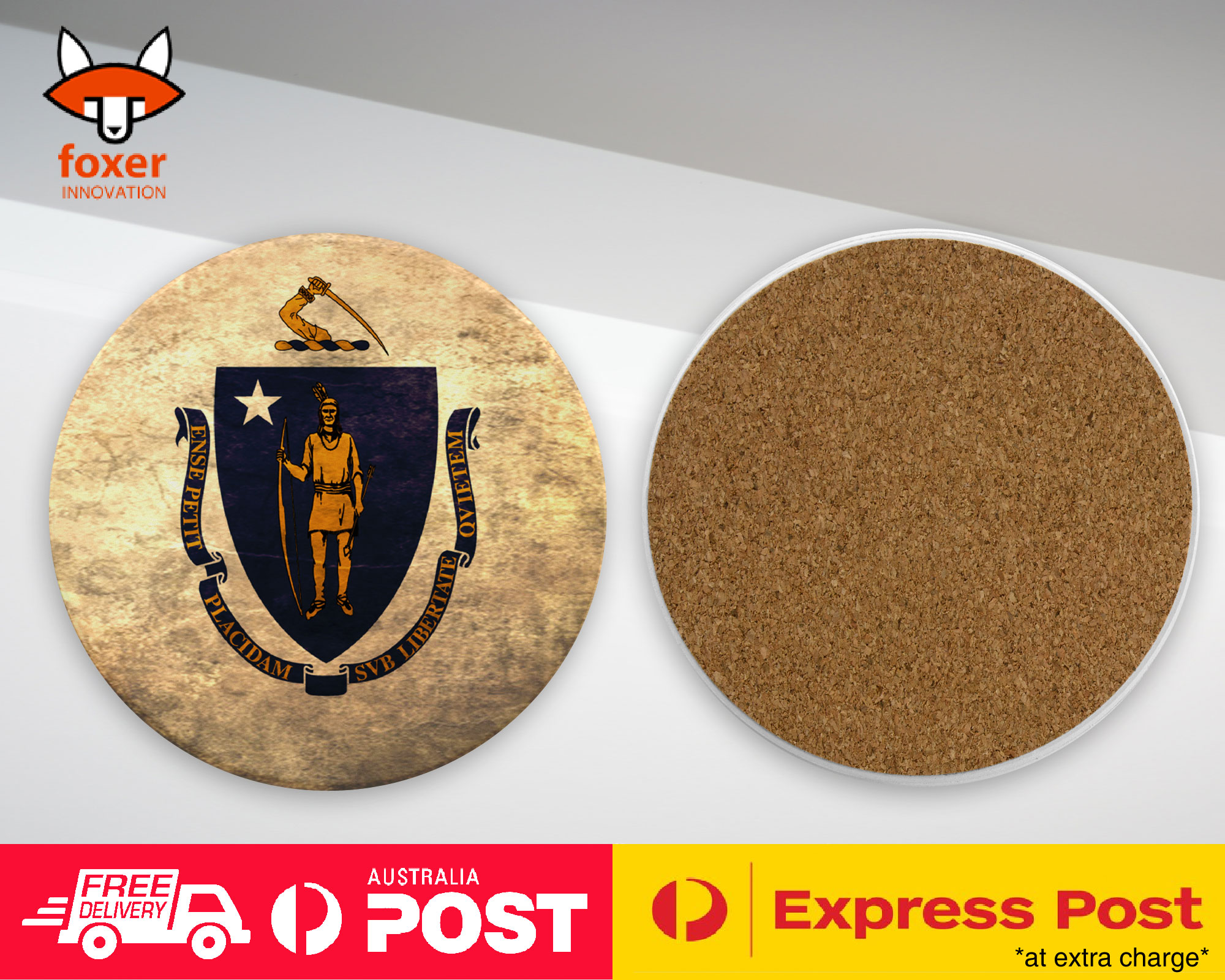 COASTER COFFEE DRINKING MAT|MASSACHUSETTS US FLAG