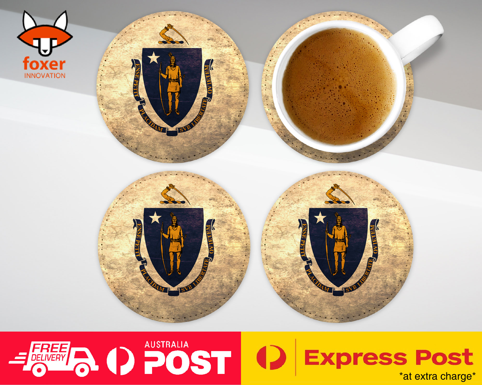 COASTER COFFEE DRINKING MAT|MASSACHUSETTS US FLAG