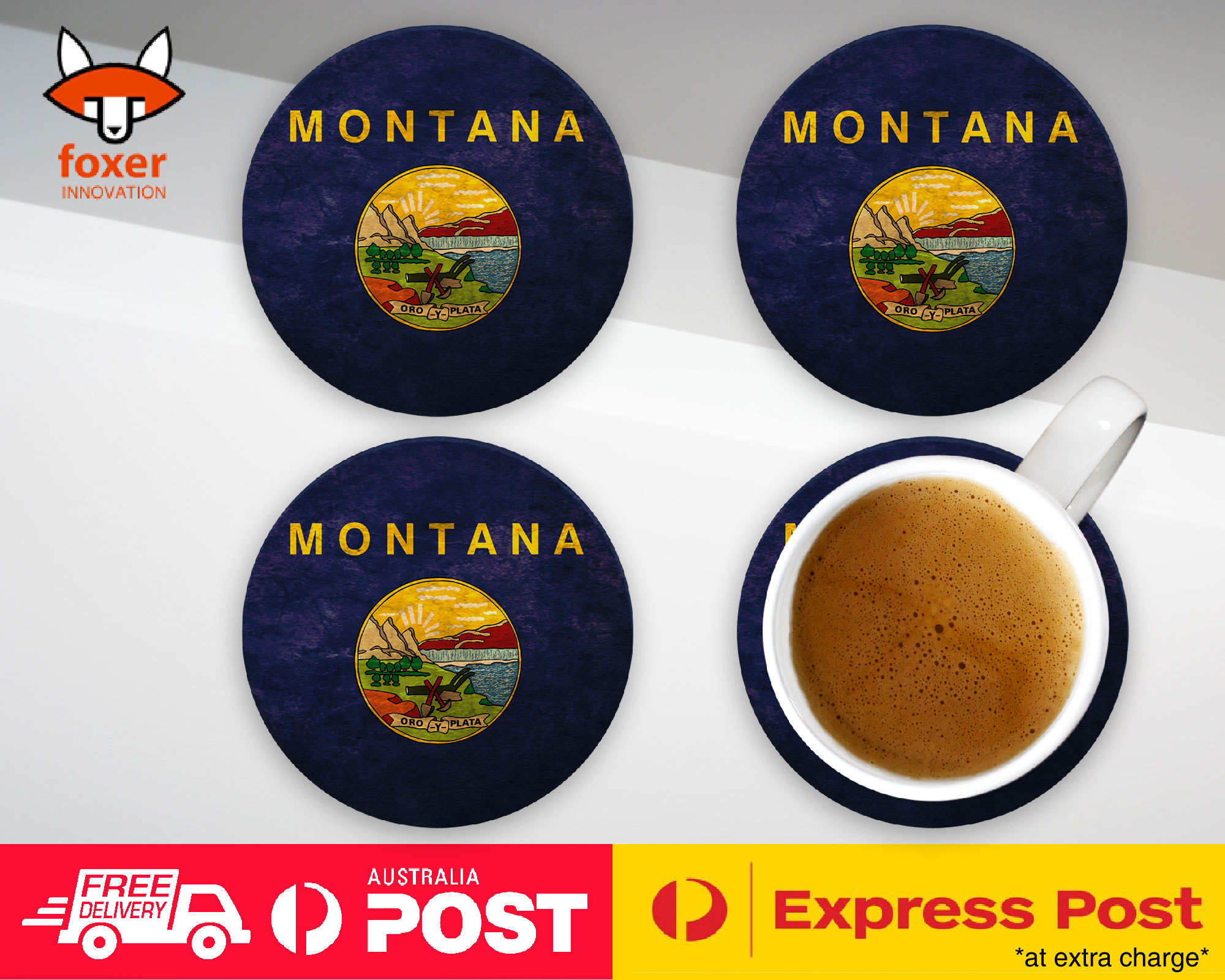 COASTER COFFEE DRINKING MAT|MONTANA US AMERICAN STATE FLAG