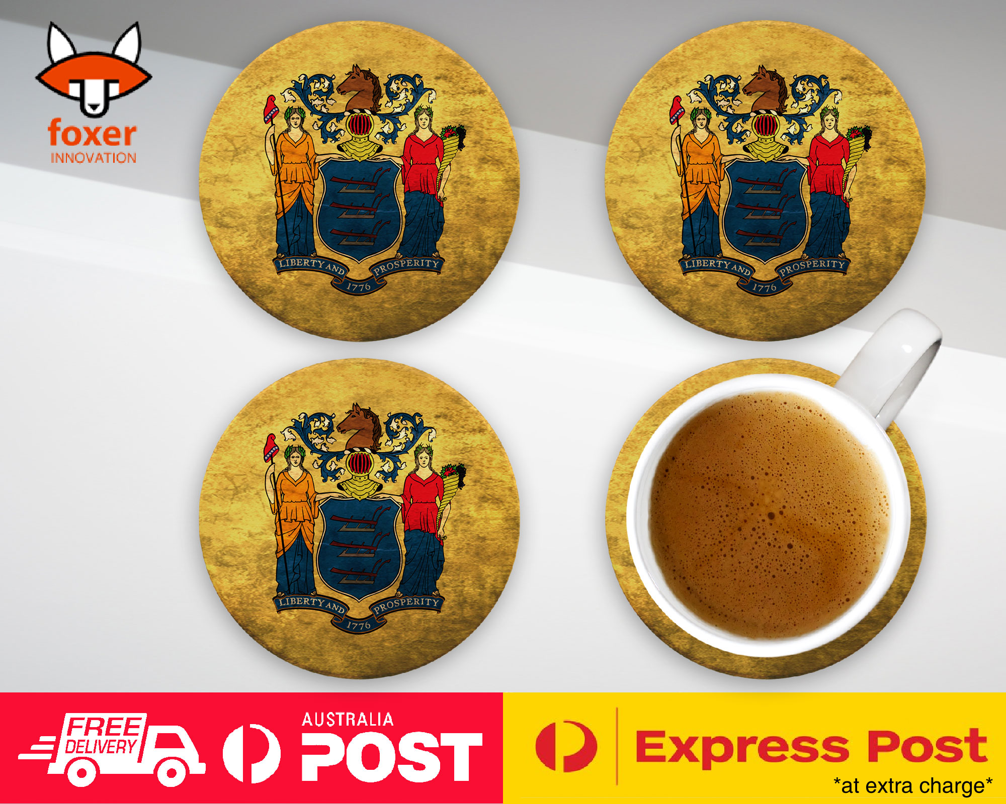 COASTER COFFEE DRINKING MAT|NEW JERSEY US AMERICAN STATE FLAG