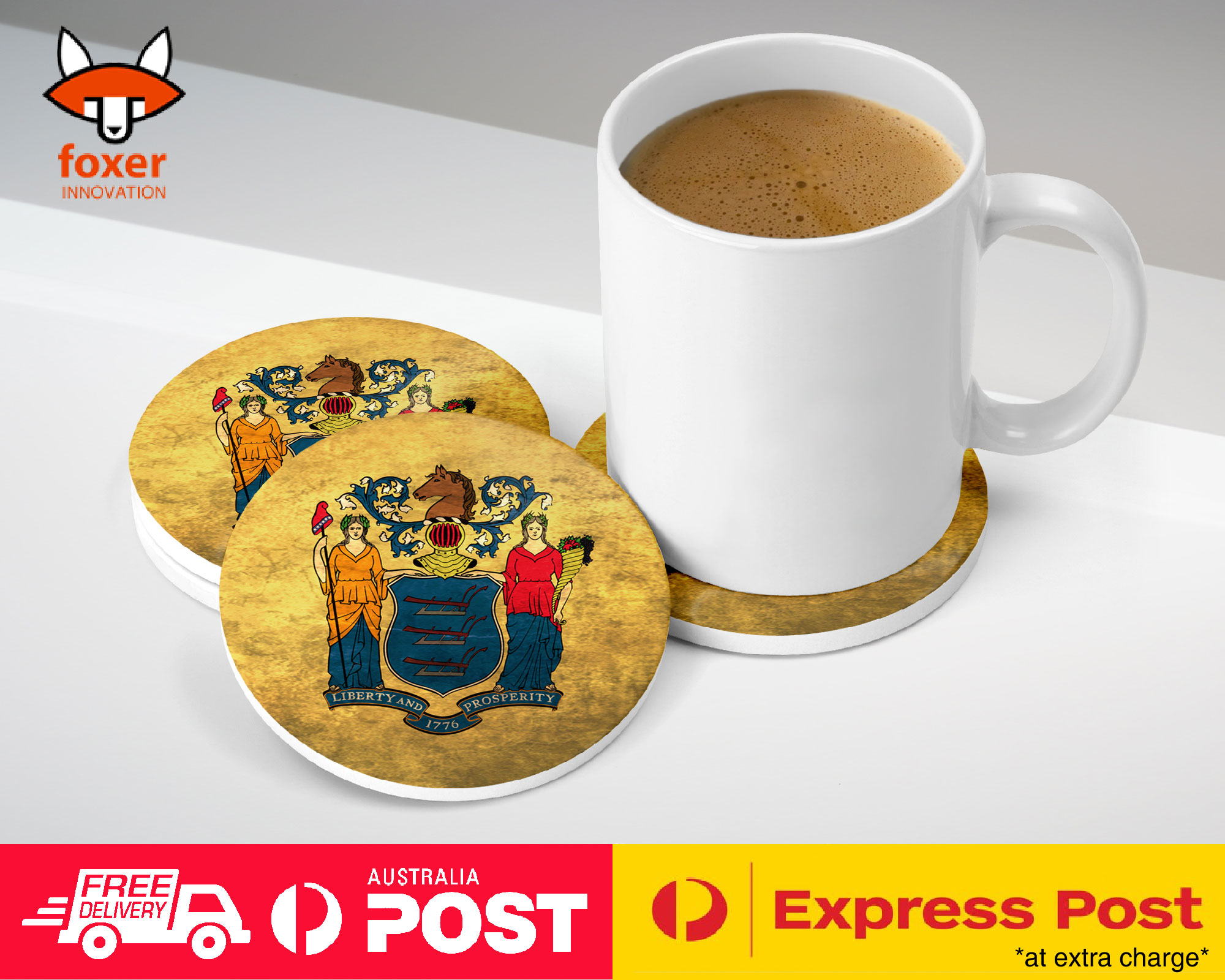 COASTER COFFEE DRINKING MAT|NEW JERSEY US AMERICAN STATE FLAG