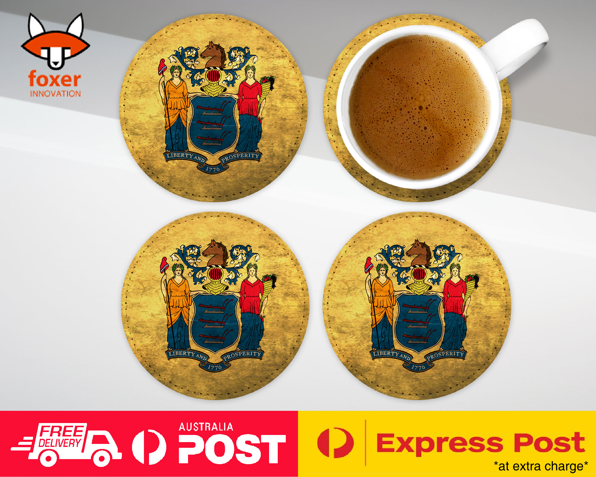 COASTER COFFEE DRINKING MAT|NEW JERSEY US AMERICAN STATE FLAG