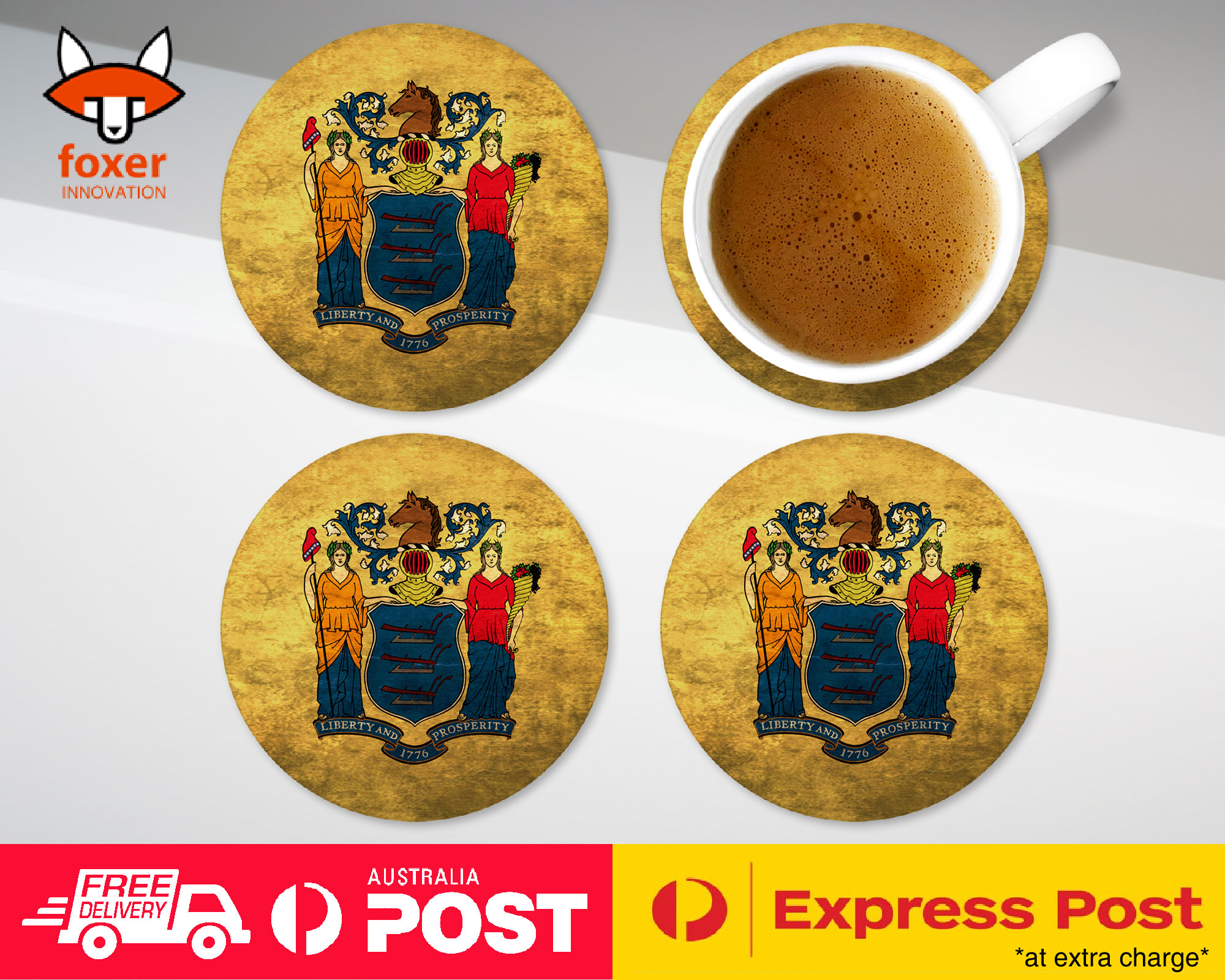 COASTER COFFEE DRINKING MAT|NEW JERSEY US AMERICAN STATE FLAG