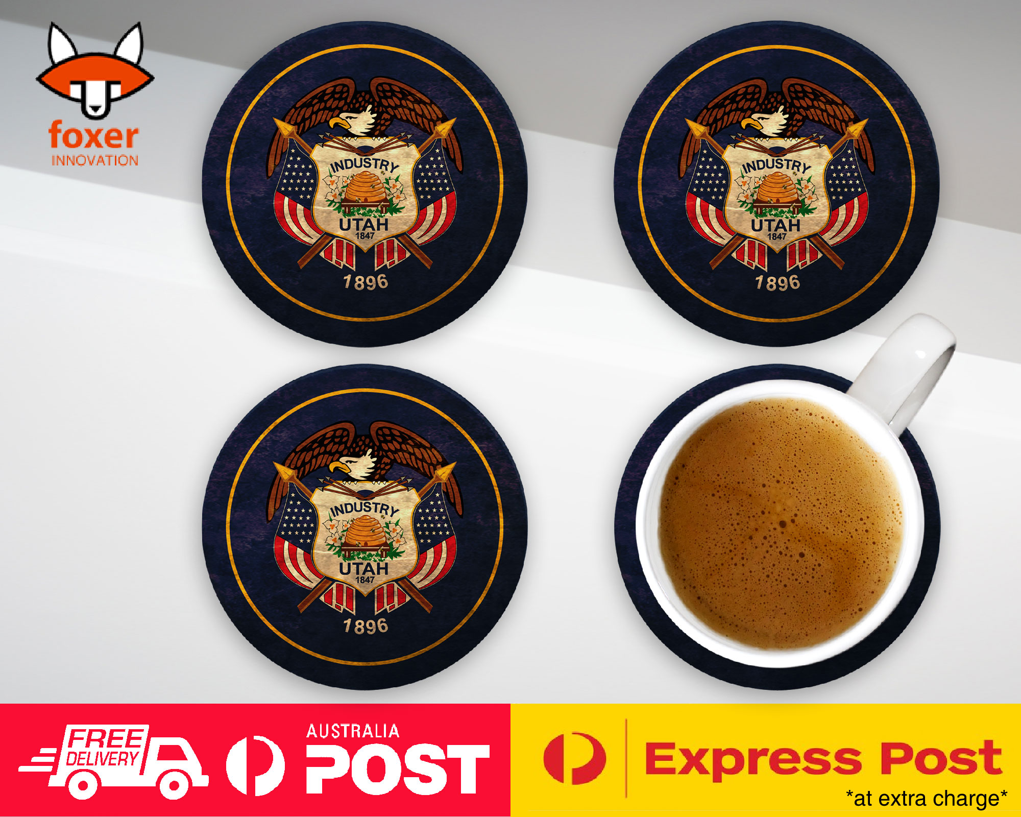 COASTER COFFEE DRINKING MAT|UTAH US AMERICAN STATE FLAG