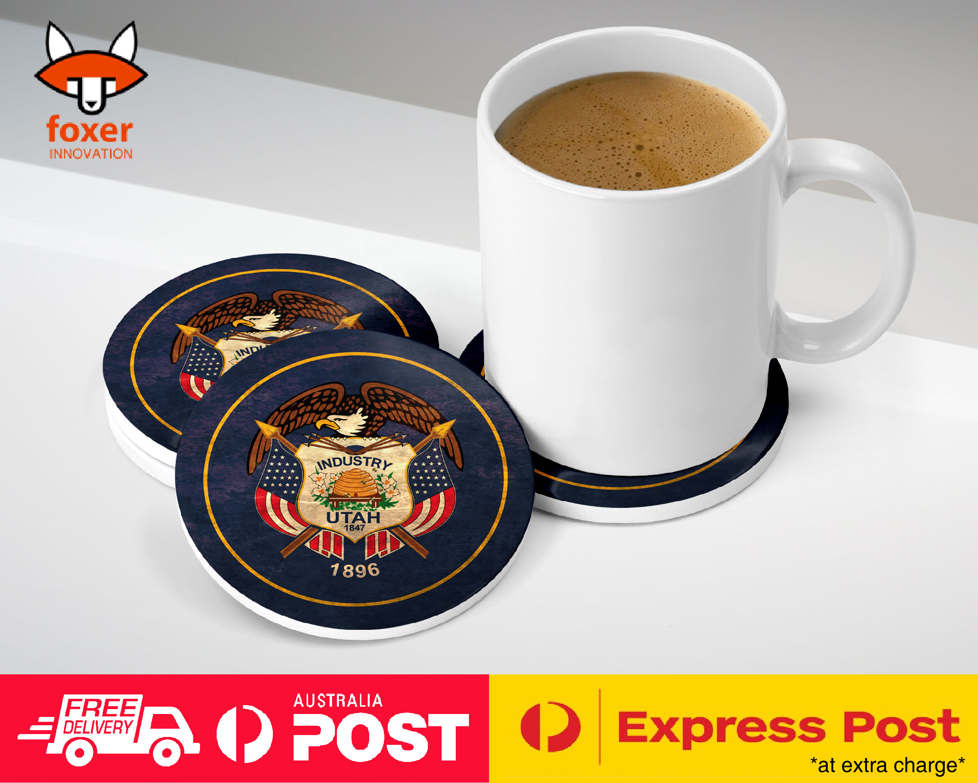 COASTER COFFEE DRINKING MAT|UTAH US AMERICAN STATE FLAG