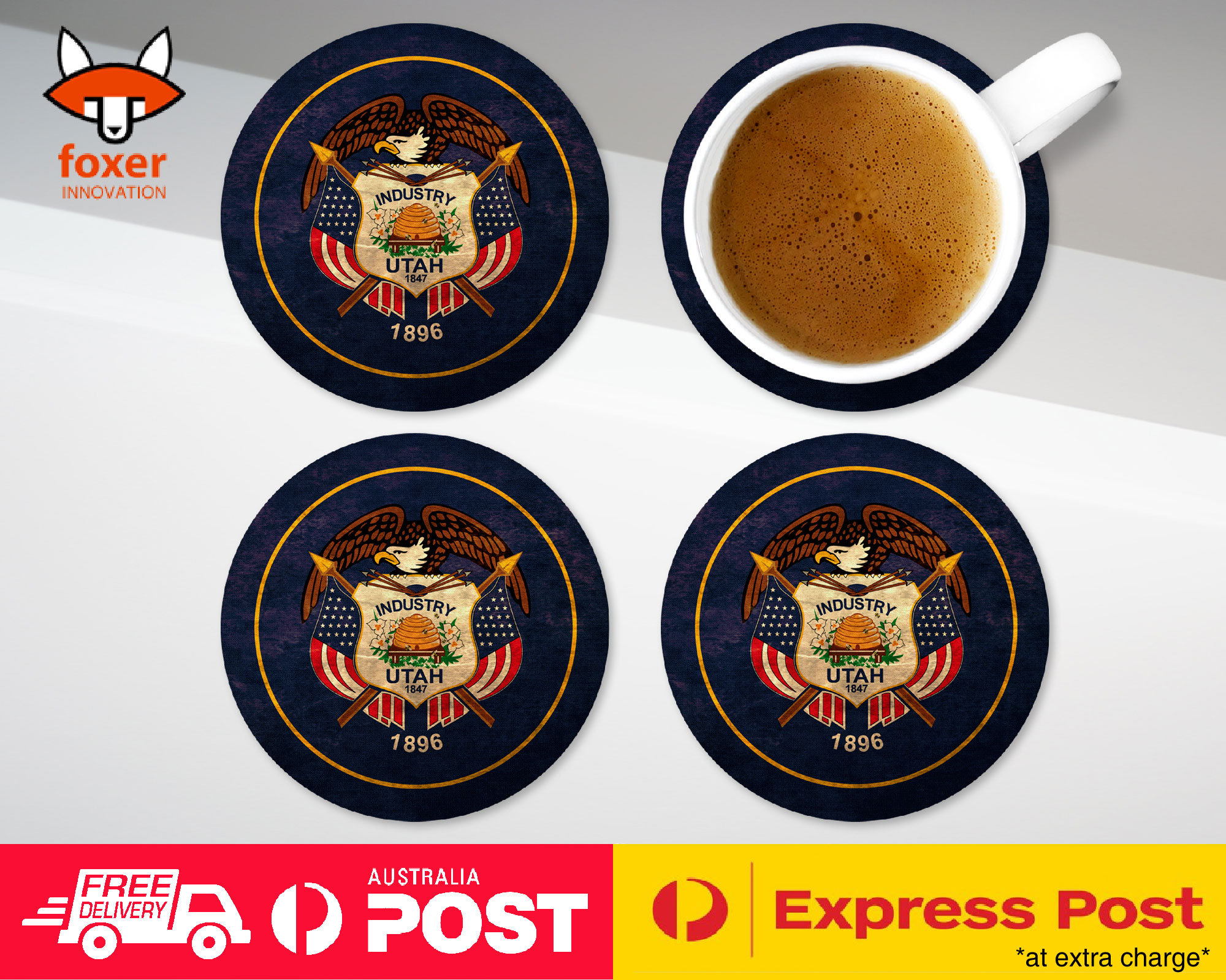 COASTER COFFEE DRINKING MAT|UTAH US AMERICAN STATE FLAG