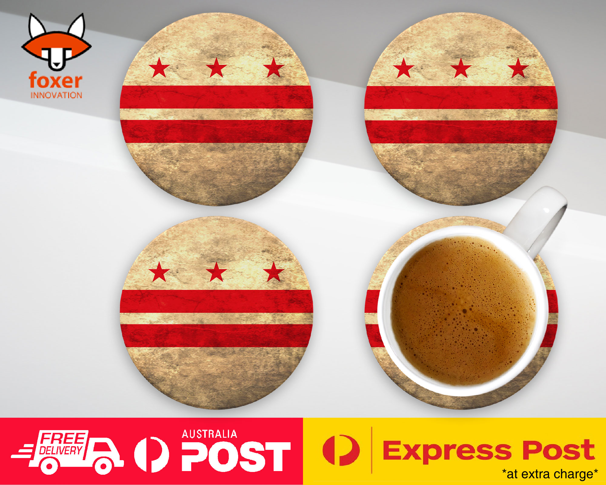 COASTER COFFEE DRINKING MAT|WASHINGTON DC US STATE FLAG