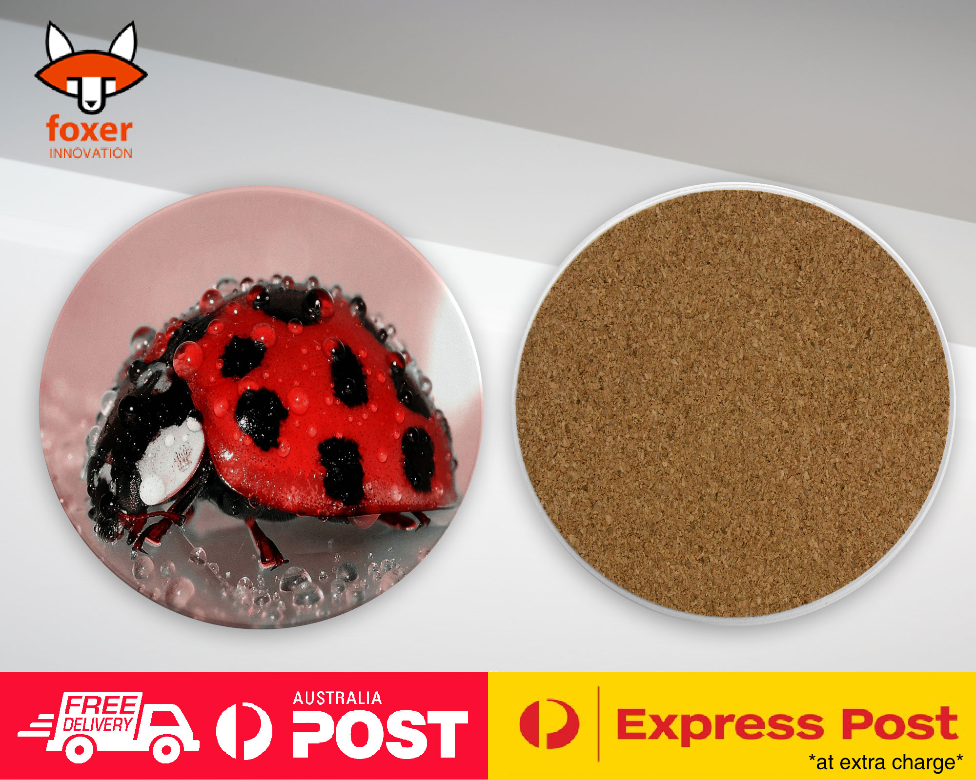 COASTER COFFEE DRINKING MAT|RED LADY BUG INSECT #2