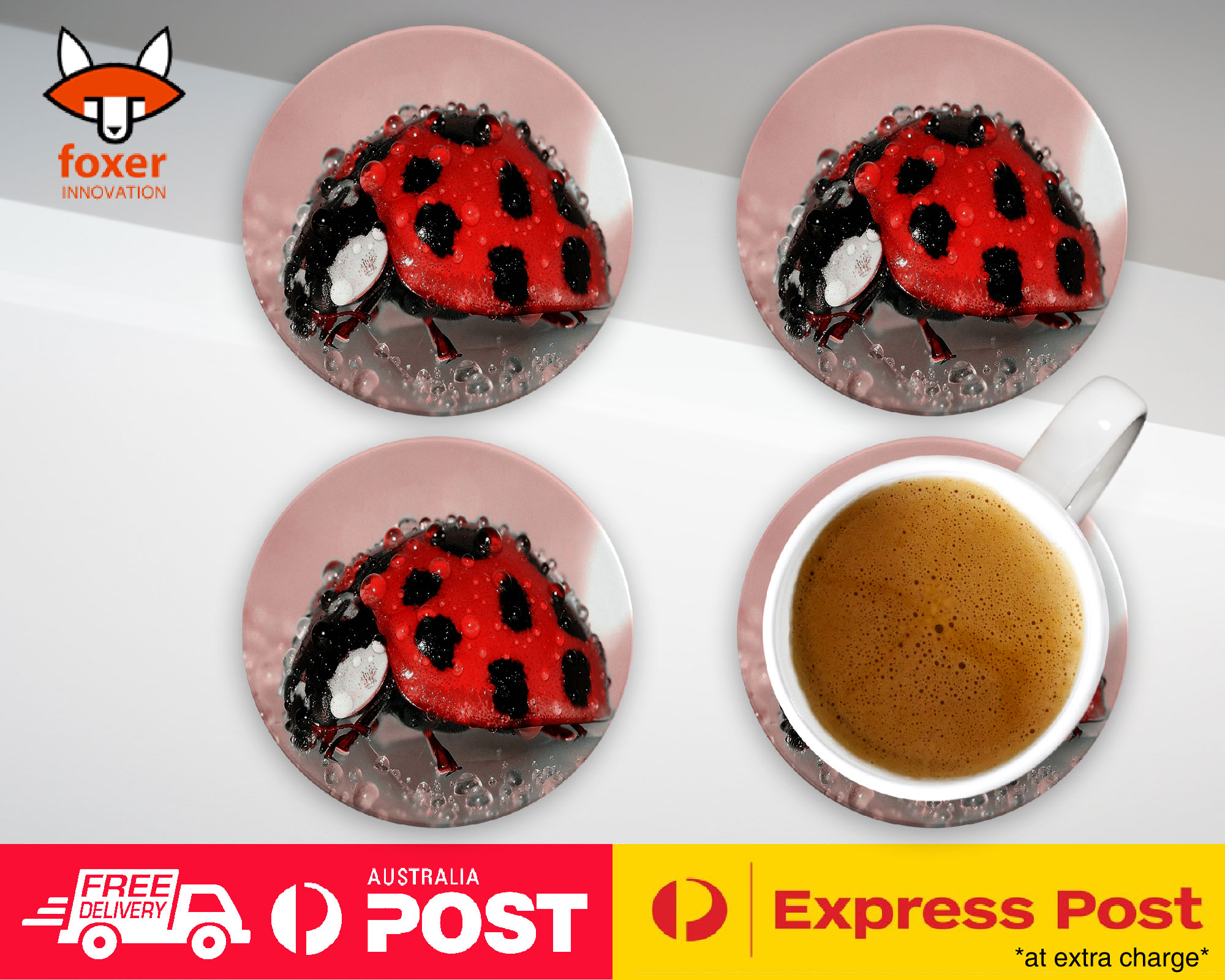 COASTER COFFEE DRINKING MAT|RED LADY BUG INSECT #2