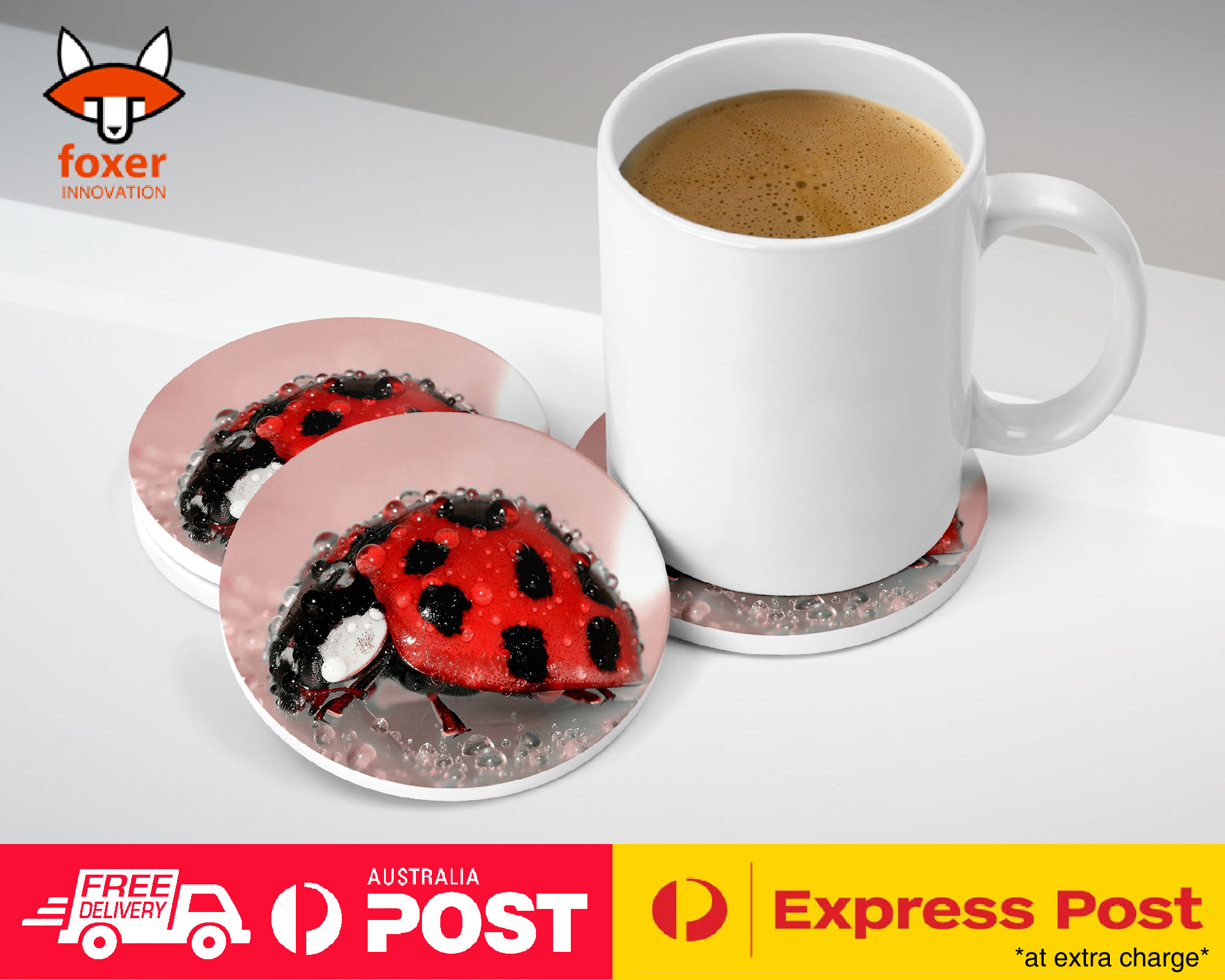 COASTER COFFEE DRINKING MAT|RED LADY BUG INSECT #2