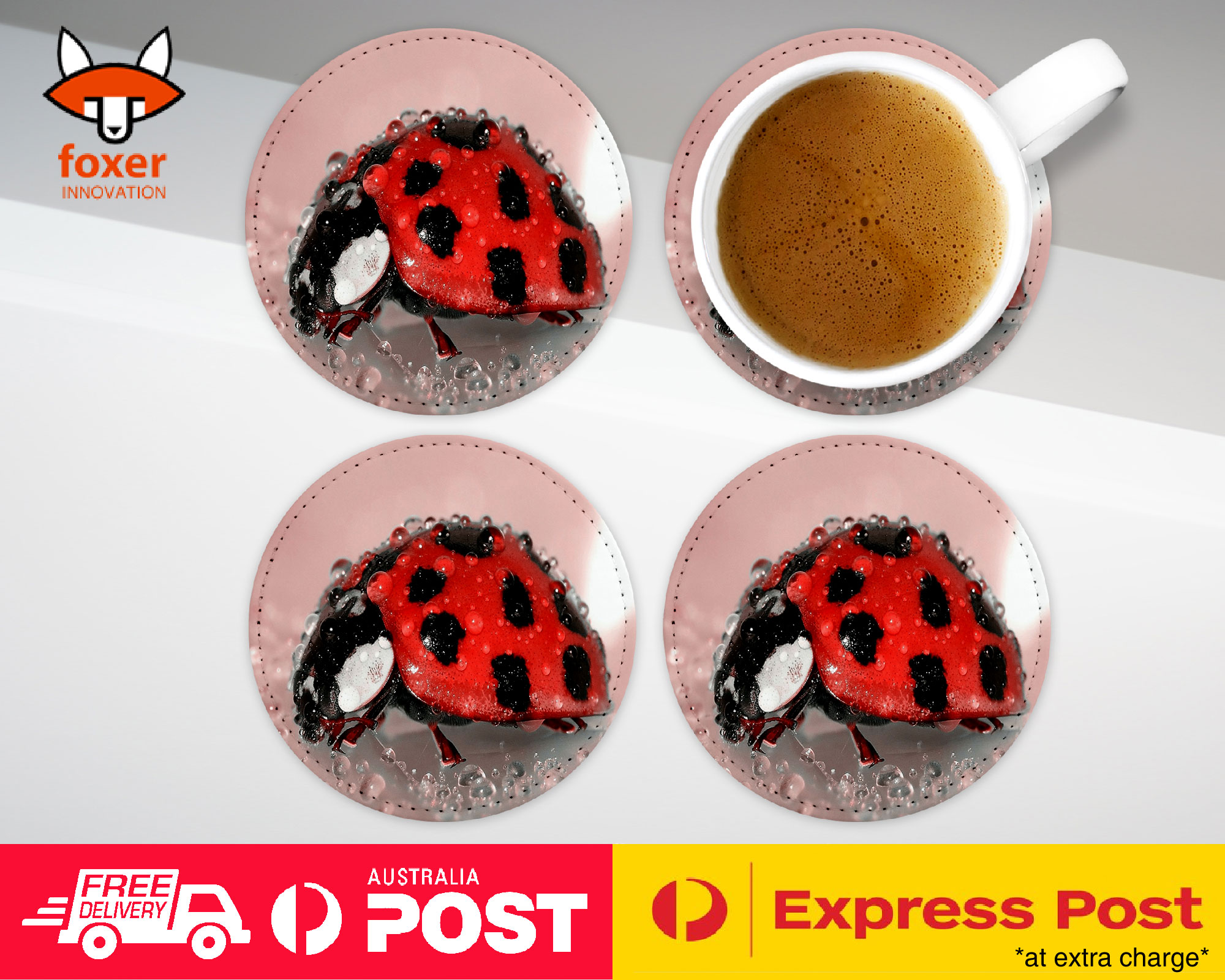 COASTER COFFEE DRINKING MAT|RED LADY BUG INSECT #2