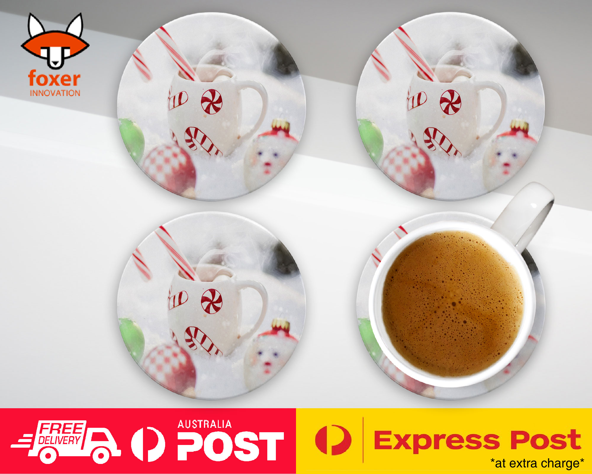 COASTER COFFEE DRINKING MAT|CUTE CHRISTMAS CANDY CANE STICK