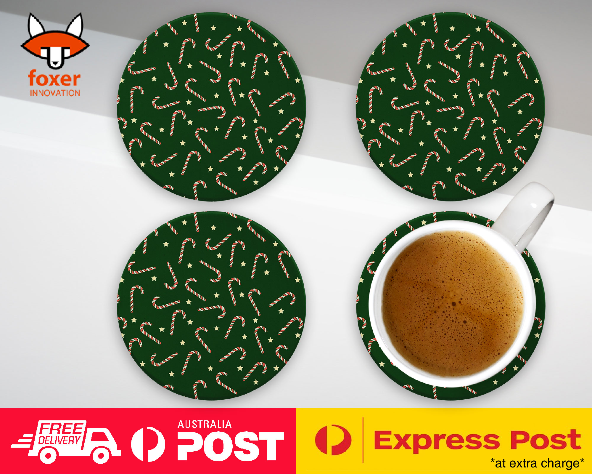 COASTER COFFEE DRINKING MAT|CHRISTMAS CANDY CANE PATTERN #1