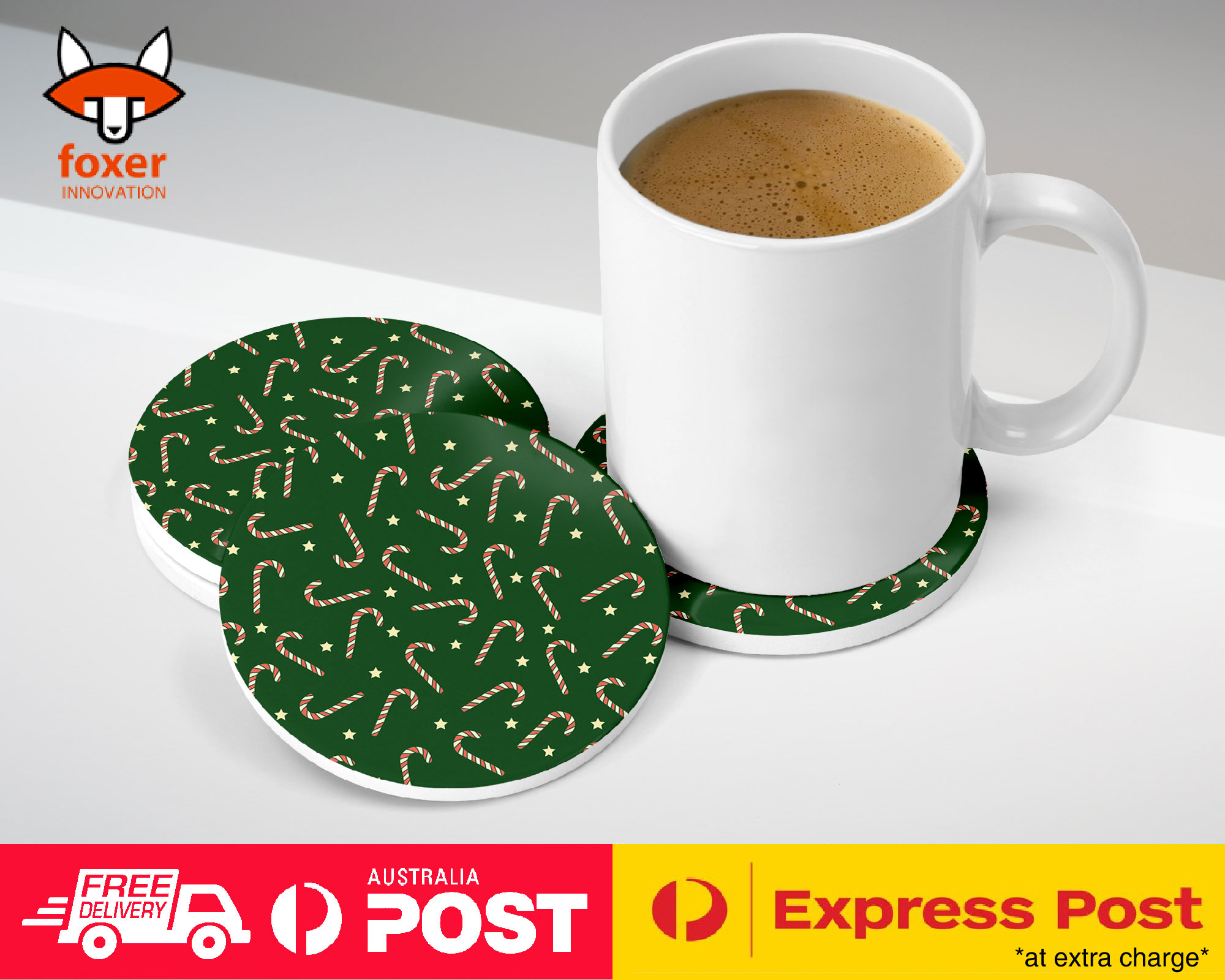 COASTER COFFEE DRINKING MAT|CHRISTMAS CANDY CANE PATTERN #1