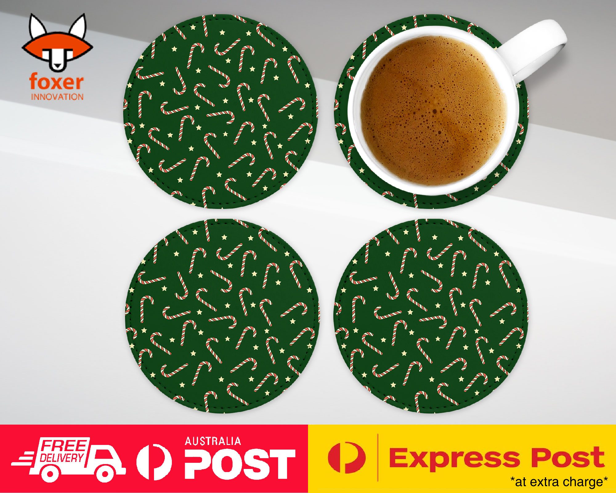 COASTER COFFEE DRINKING MAT|CHRISTMAS CANDY CANE PATTERN #1