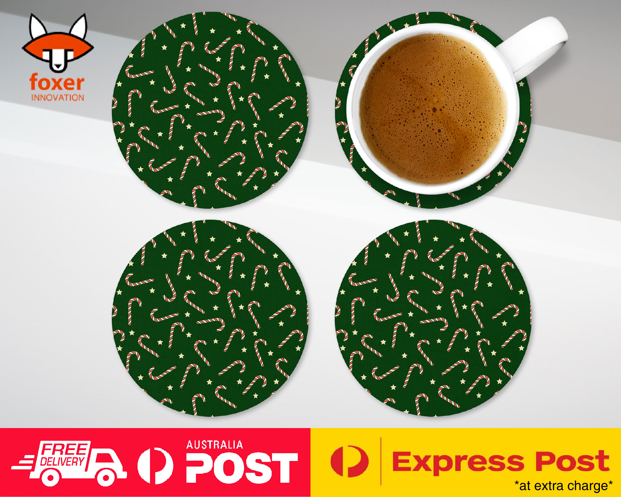 COASTER COFFEE DRINKING MAT|CHRISTMAS CANDY CANE PATTERN #1