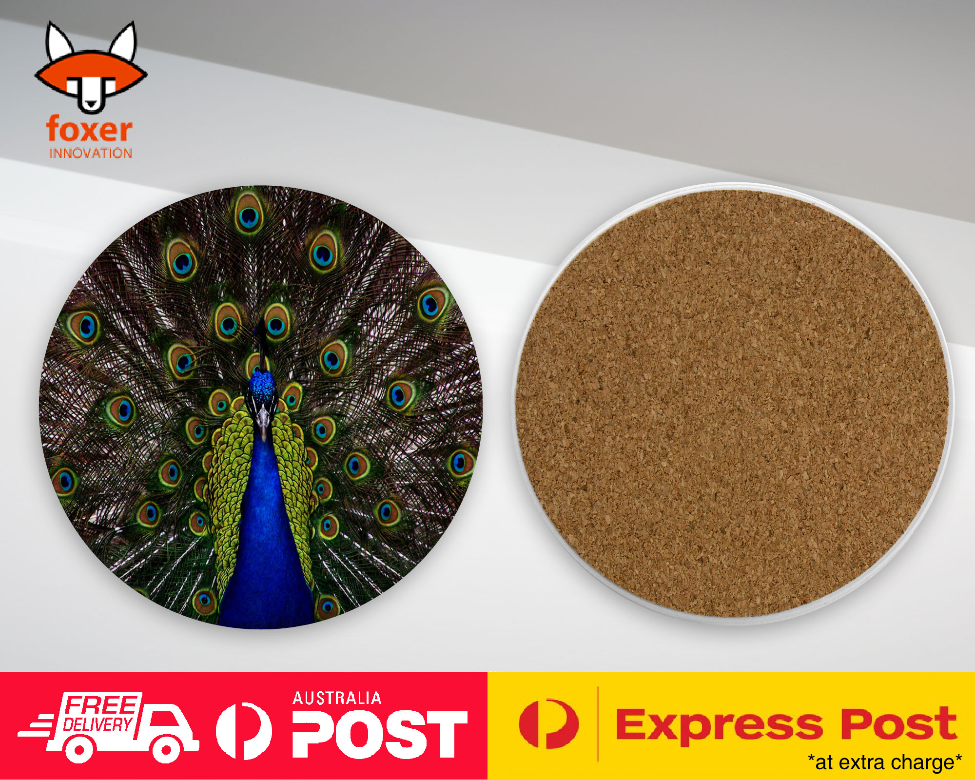 COASTER COFFEE DRINKING MAT|FUN CLASSIC CUTE BLUE PEACOCK #1