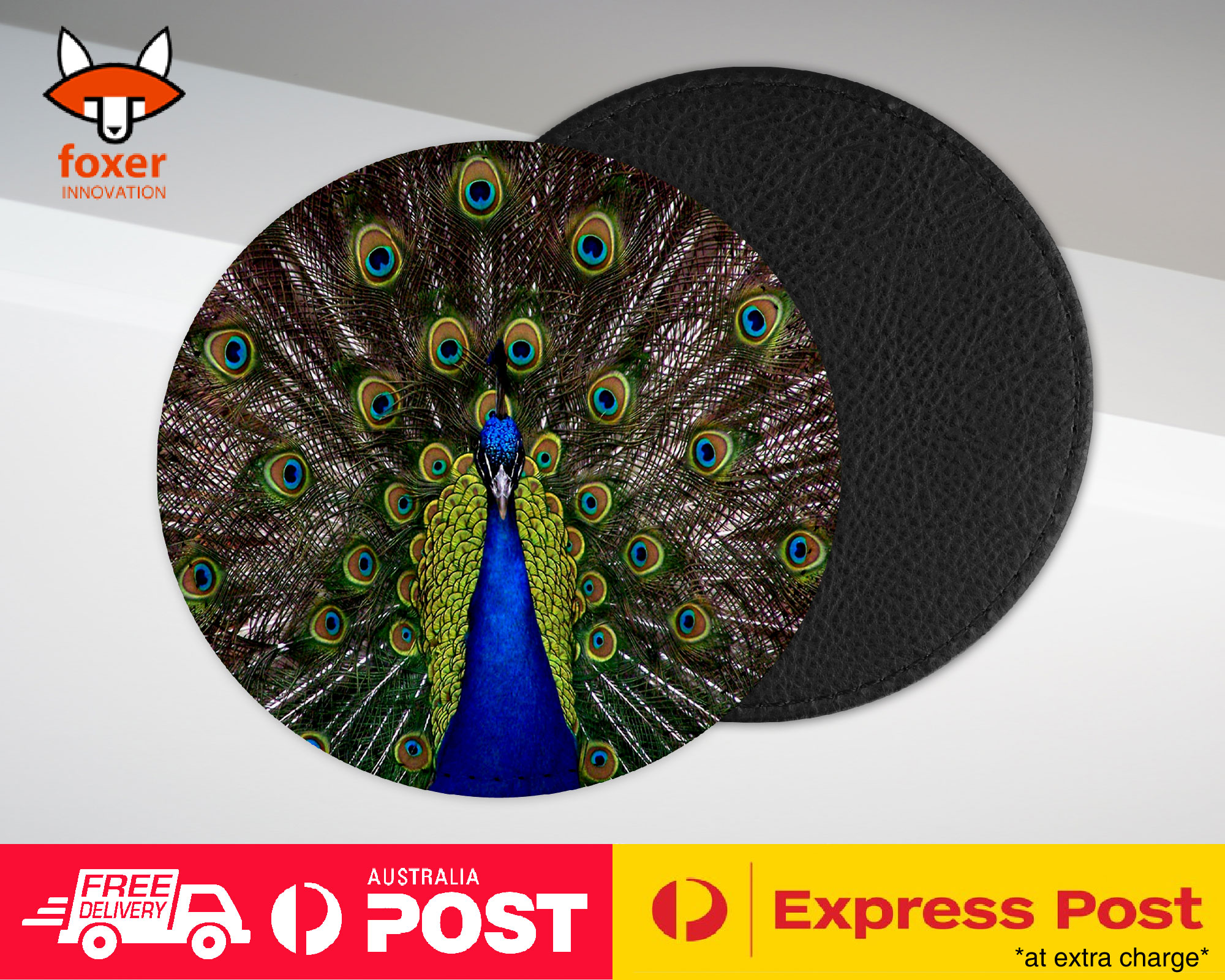 COASTER COFFEE DRINKING MAT|FUN CLASSIC CUTE BLUE PEACOCK #1