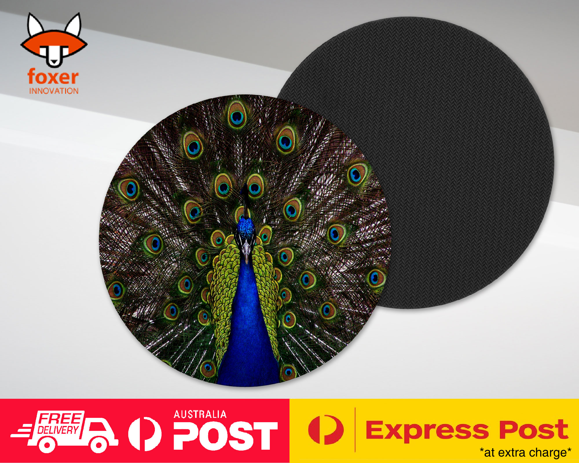 COASTER COFFEE DRINKING MAT|FUN CLASSIC CUTE BLUE PEACOCK #1