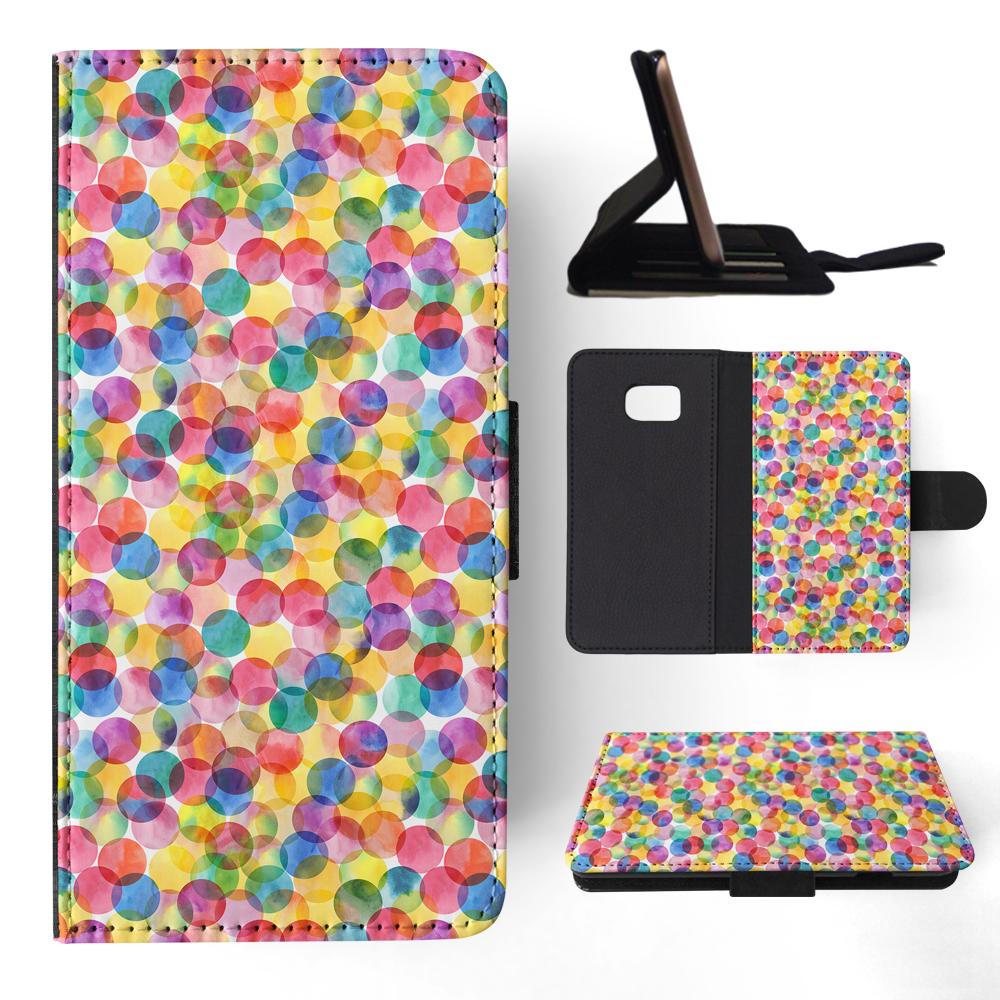 FLIP CASE FOR SAMSUNG GALAXY|RAINBOW CIRCLE POLKA DOTS PATTERN - Picture 111 of 120