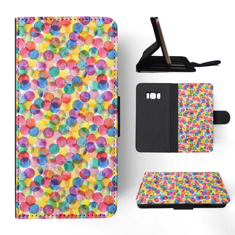 FLIP CASE FOR SAMSUNG GALAXY|RAINBOW CIRCLE POLKA DOTS PATTERN - Picture 106 of 120