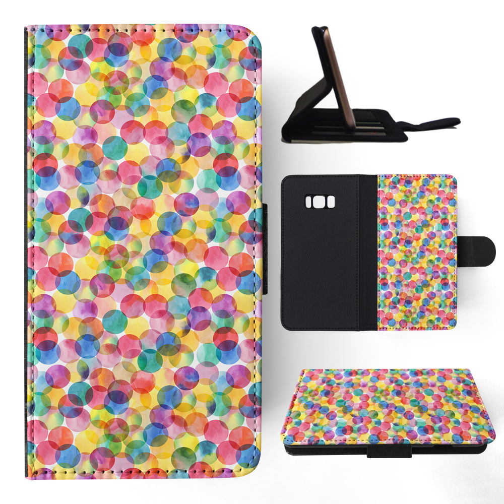 FLIP CASE FOR SAMSUNG GALAXY|RAINBOW CIRCLE POLKA DOTS PATTERN - Picture 101 of 120