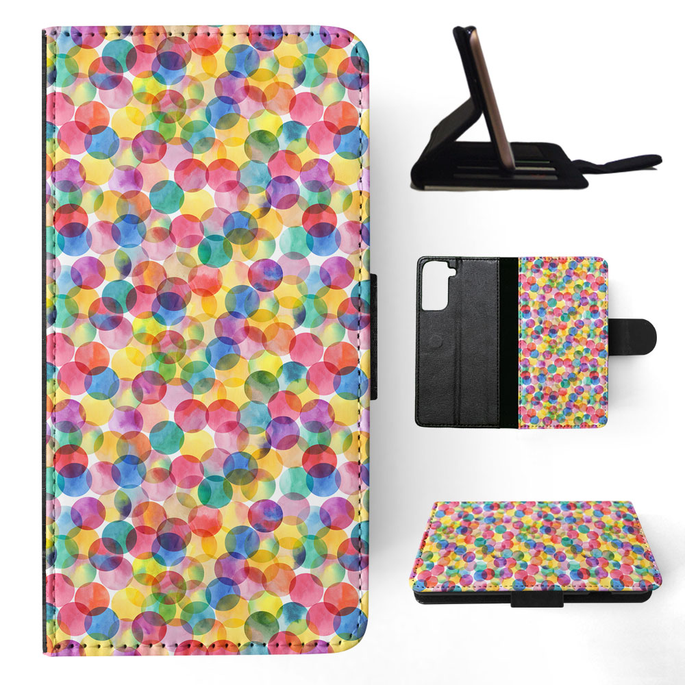 FLIP CASE FOR SAMSUNG GALAXY|RAINBOW CIRCLE POLKA DOTS PATTERN - Picture 61 of 120