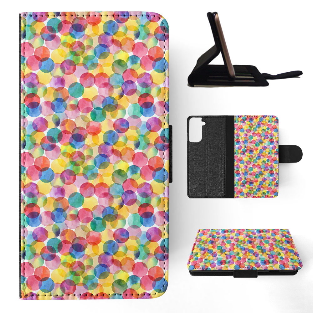 FLIP CASE FOR SAMSUNG GALAXY|RAINBOW CIRCLE POLKA DOTS PATTERN - Picture 56 of 120