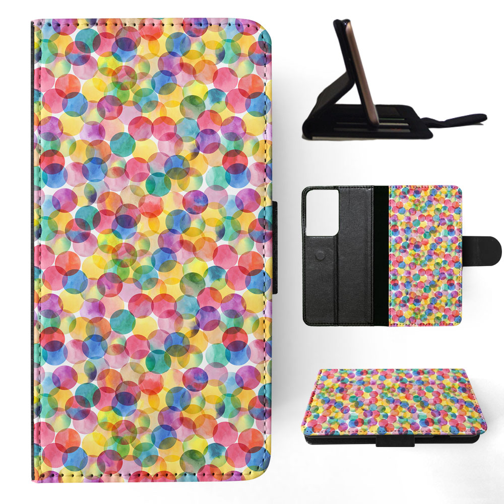 FLIP CASE FOR SAMSUNG GALAXY|RAINBOW CIRCLE POLKA DOTS PATTERN - Picture 51 of 120