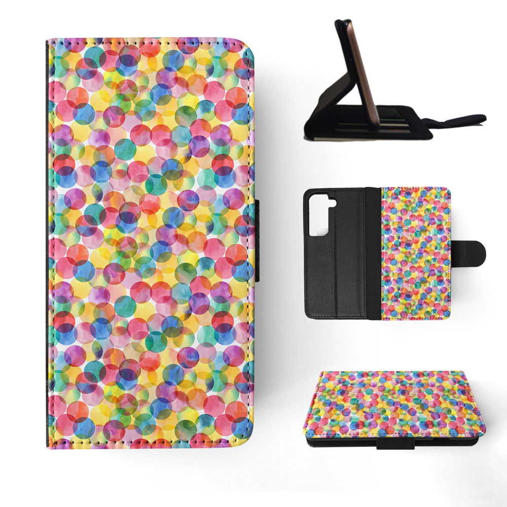 FLIP CASE FOR SAMSUNG GALAXY|RAINBOW CIRCLE POLKA DOTS PATTERN - Picture 46 of 120