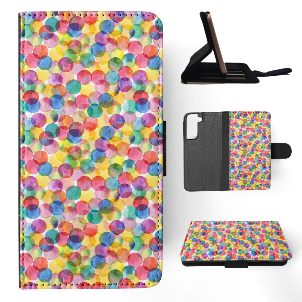 FLIP CASE FOR SAMSUNG GALAXY|RAINBOW CIRCLE POLKA DOTS PATTERN - Picture 41 of 120