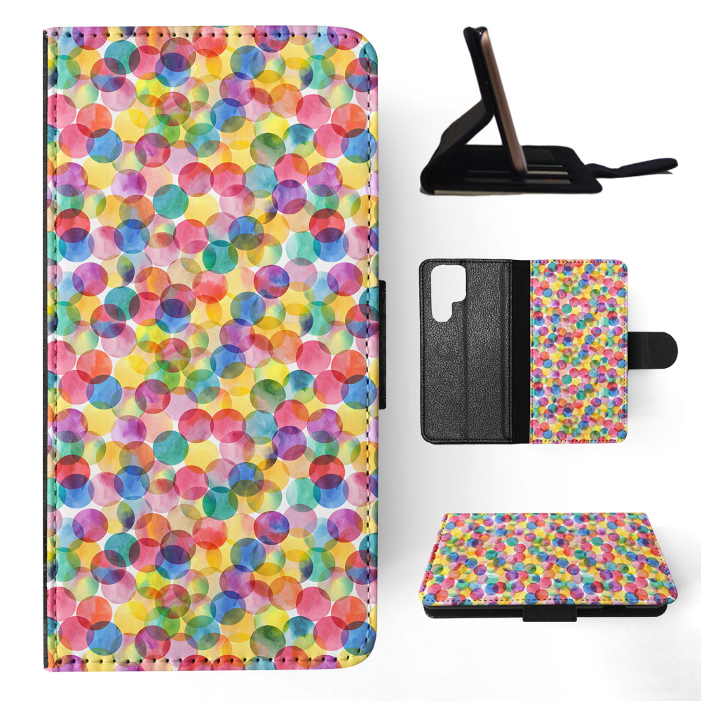 FLIP CASE FOR SAMSUNG GALAXY|RAINBOW CIRCLE POLKA DOTS PATTERN - Picture 36 of 120