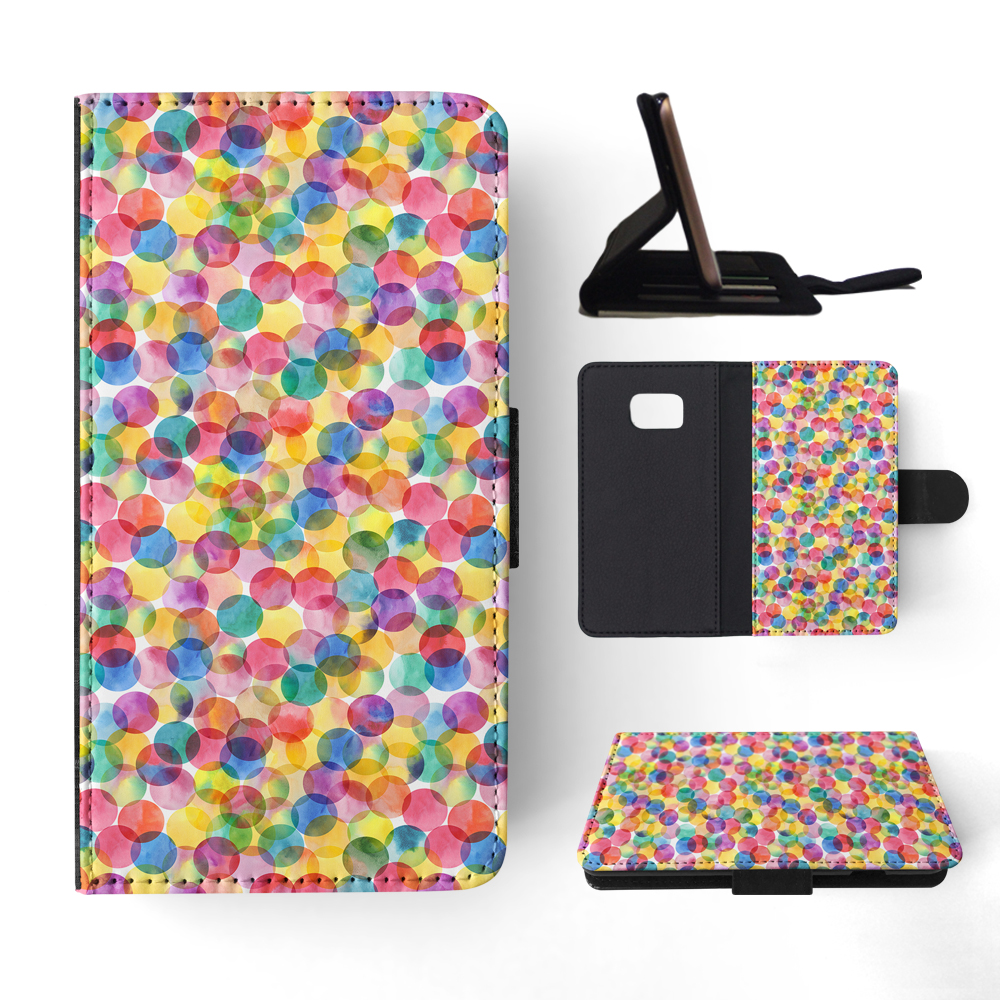 FLIP CASE FOR SAMSUNG GALAXY|RAINBOW CIRCLE POLKA DOTS PATTERN - Picture 116 of 120