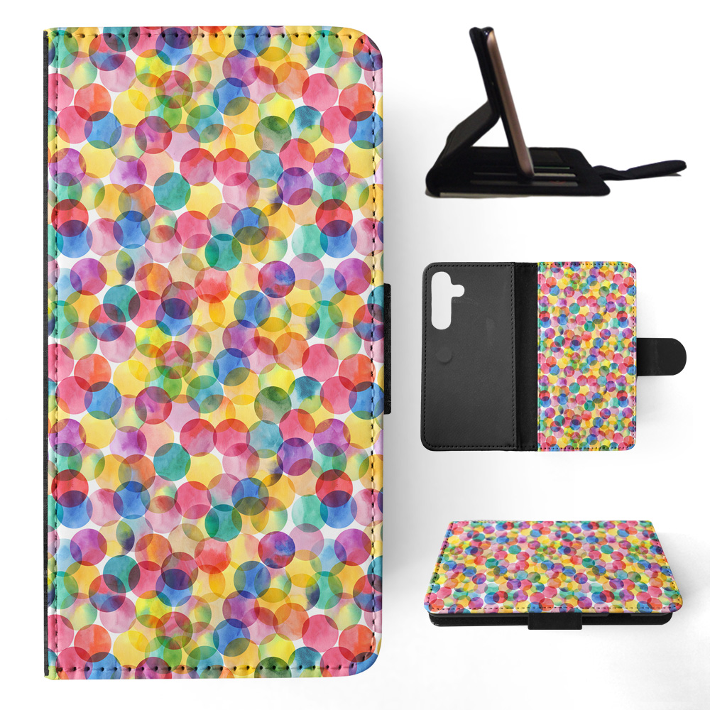 FLIP CASE FOR SAMSUNG GALAXY|RAINBOW CIRCLE POLKA DOTS PATTERN - Picture 16 of 120