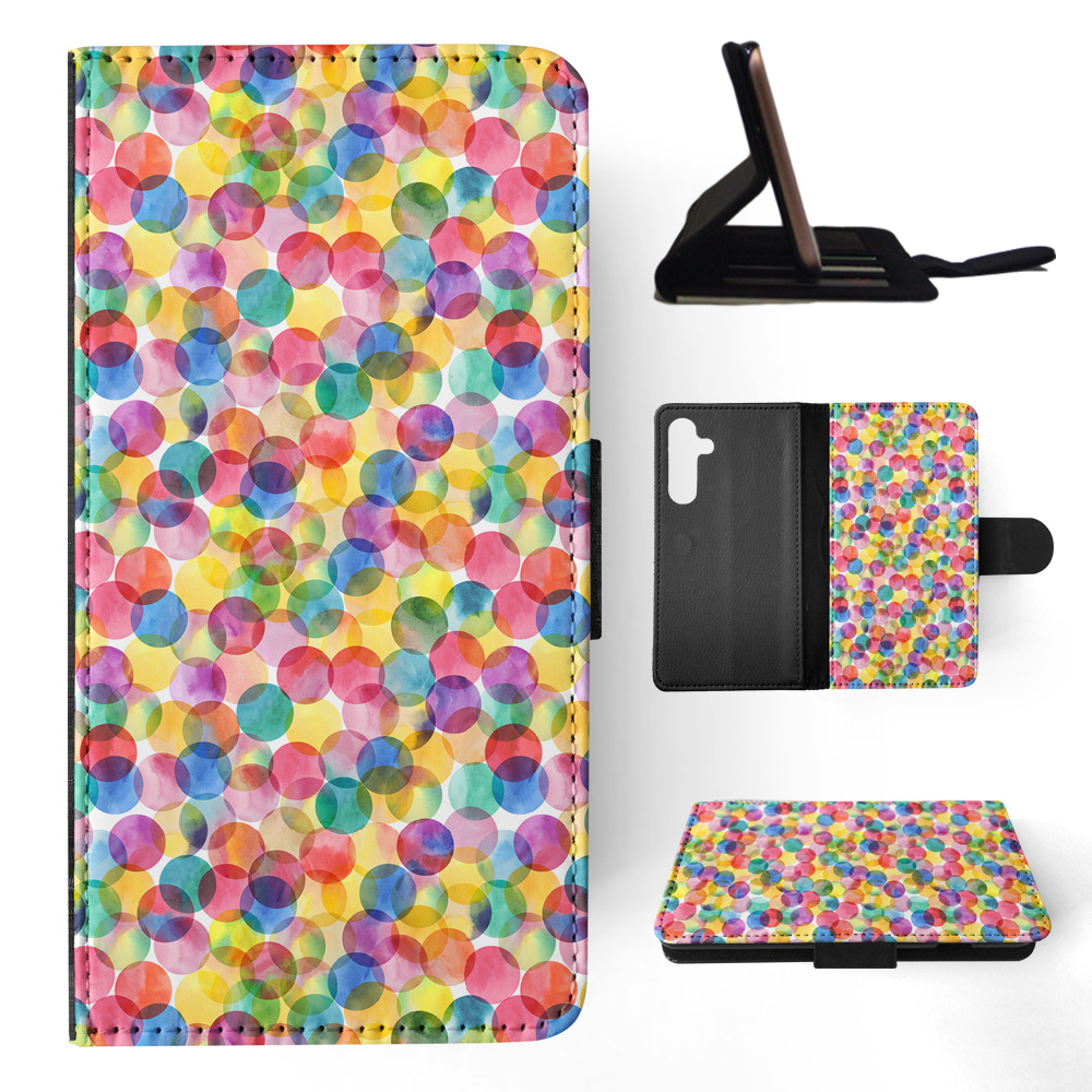 FLIP CASE FOR SAMSUNG GALAXY|RAINBOW CIRCLE POLKA DOTS PATTERN - Picture 11 of 120