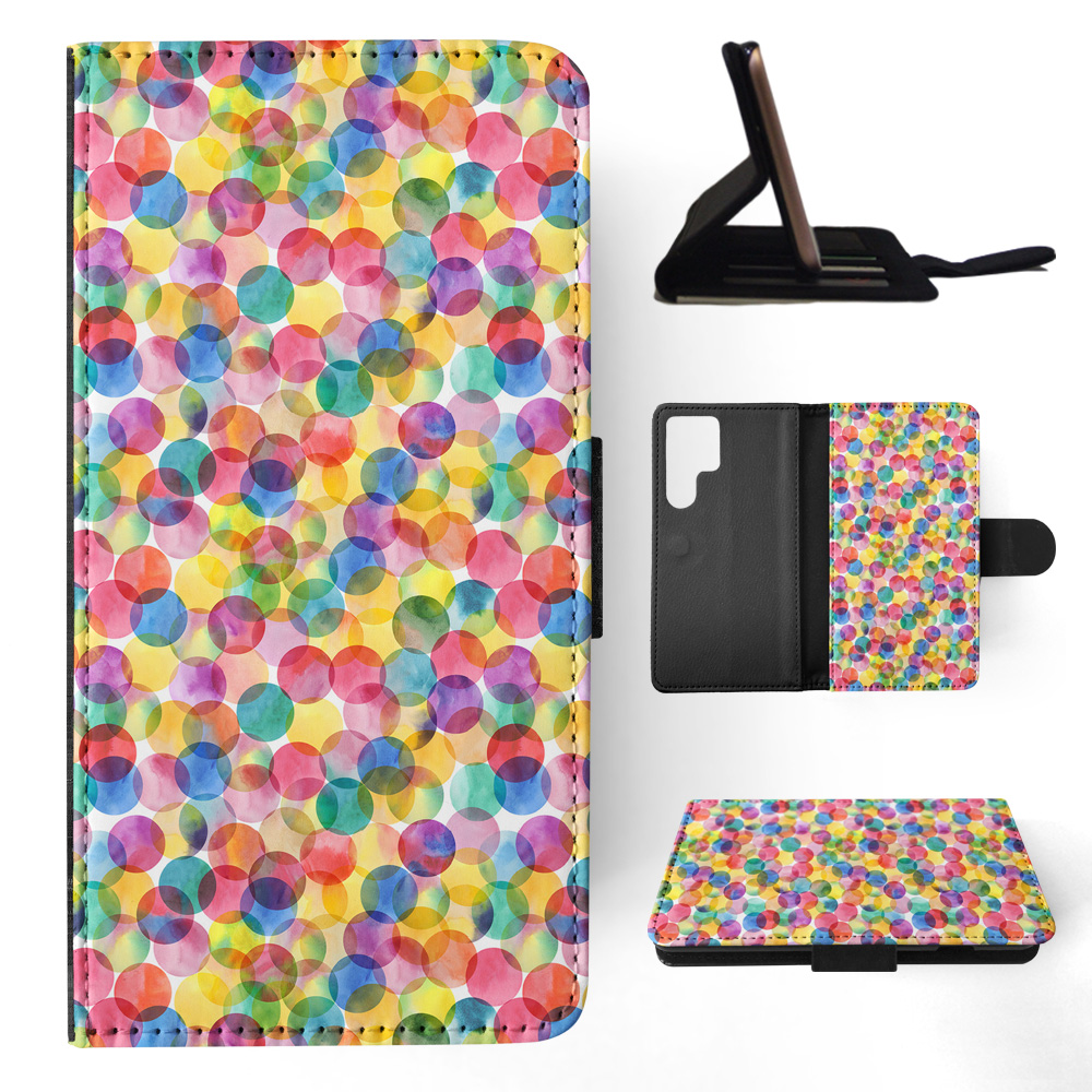 FLIP CASE FOR SAMSUNG GALAXY|RAINBOW CIRCLE POLKA DOTS PATTERN - Picture 6 of 120
